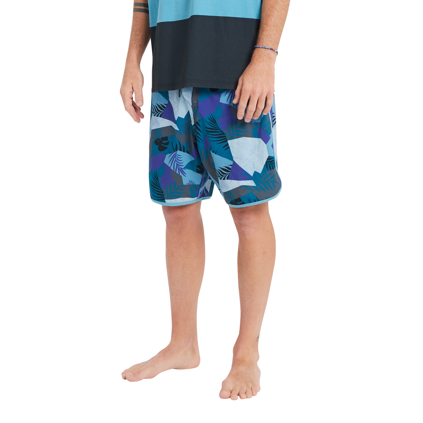 Short de bain ION Avalon 18" homme en bleu marine foncé avec imprimé tropical et liseré bleu clair