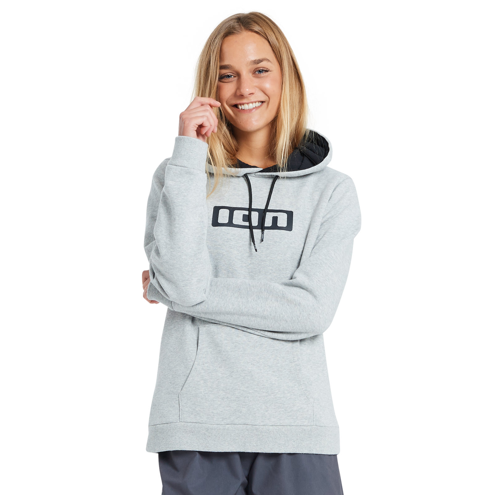 ION Hoody Logo women's hoodie in light grey with large ION chest logo print