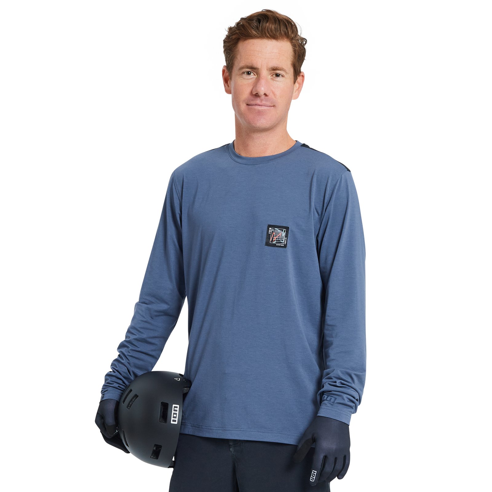 ION Bike Seek Amp long-sleeve jersey men in slate blue for mountain biking