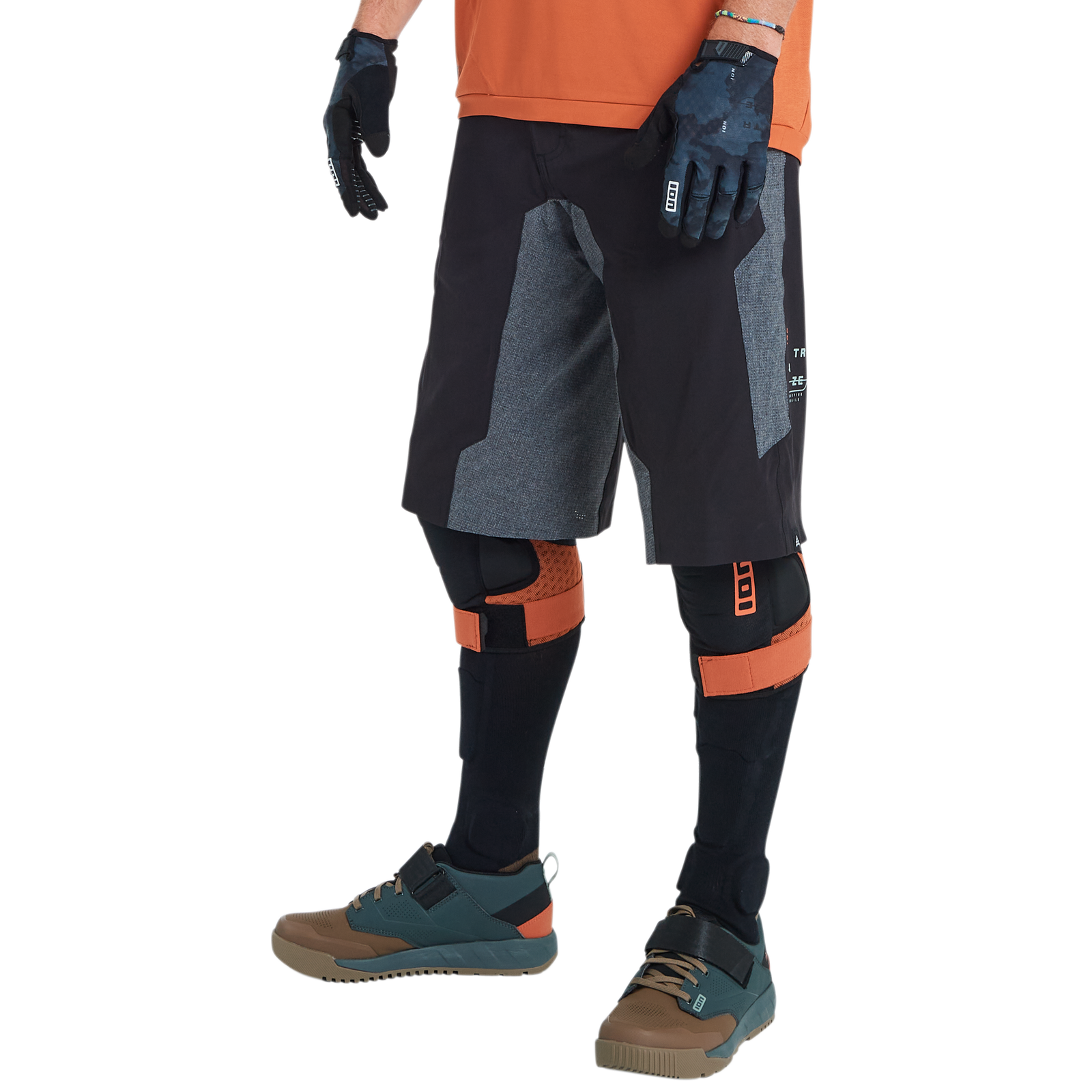 ION Traze Amp AFT cycling shorts in black and dark grey for men for mountain biking