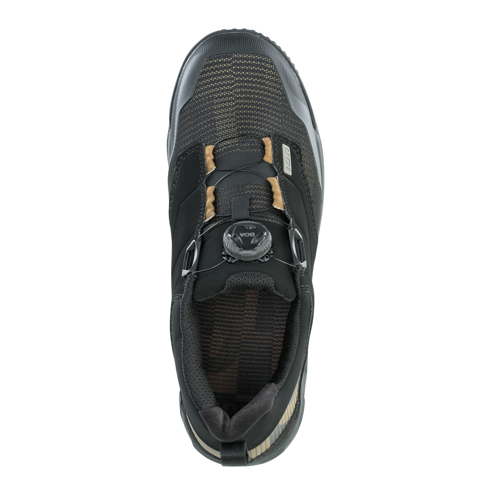 ION Rascal Select BOA unisex bike shoes in charcoal black and tan top-down view with BOA closure