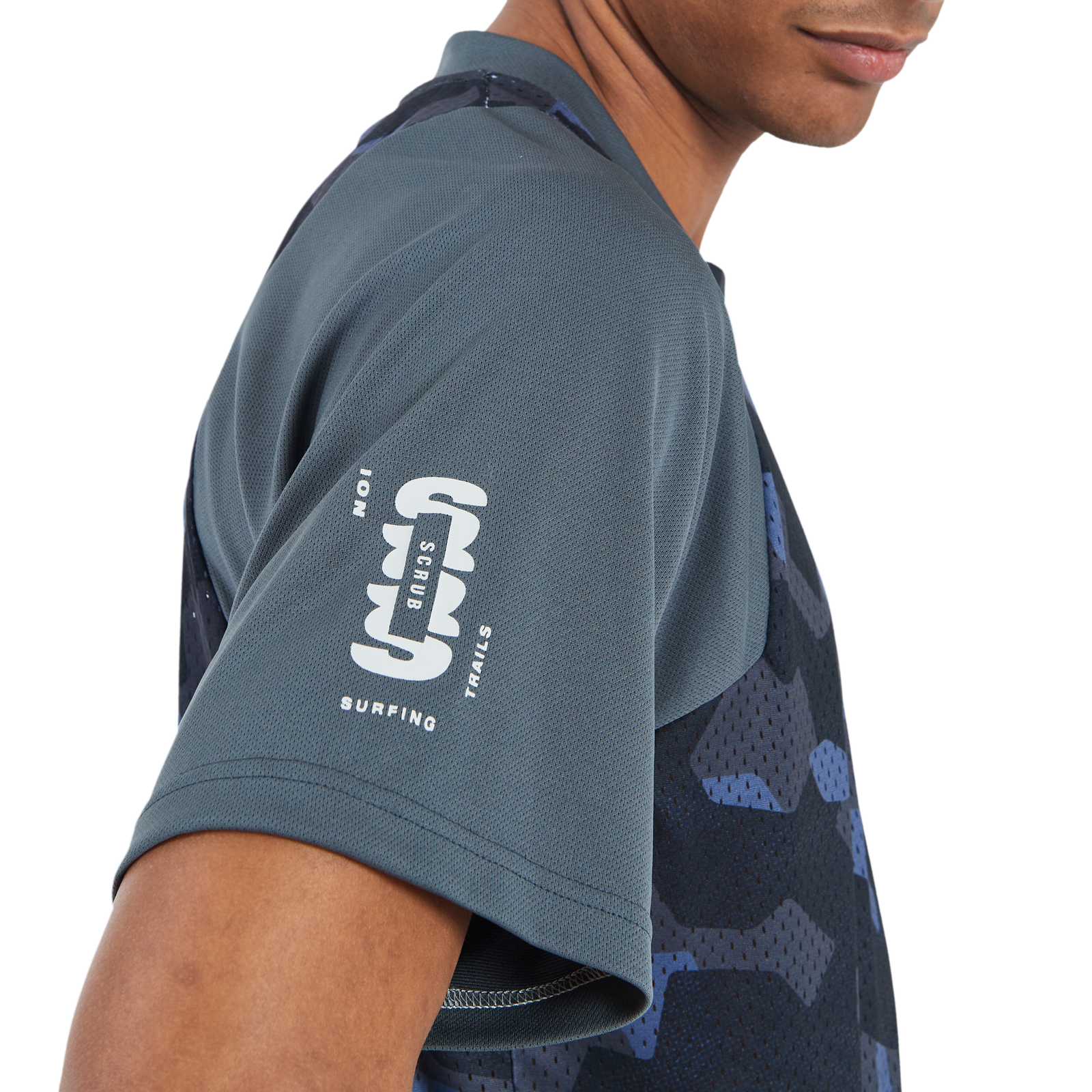 ION Bike Scrub SS men cycling jersey in slate grey and navy for enduro and mountain biking