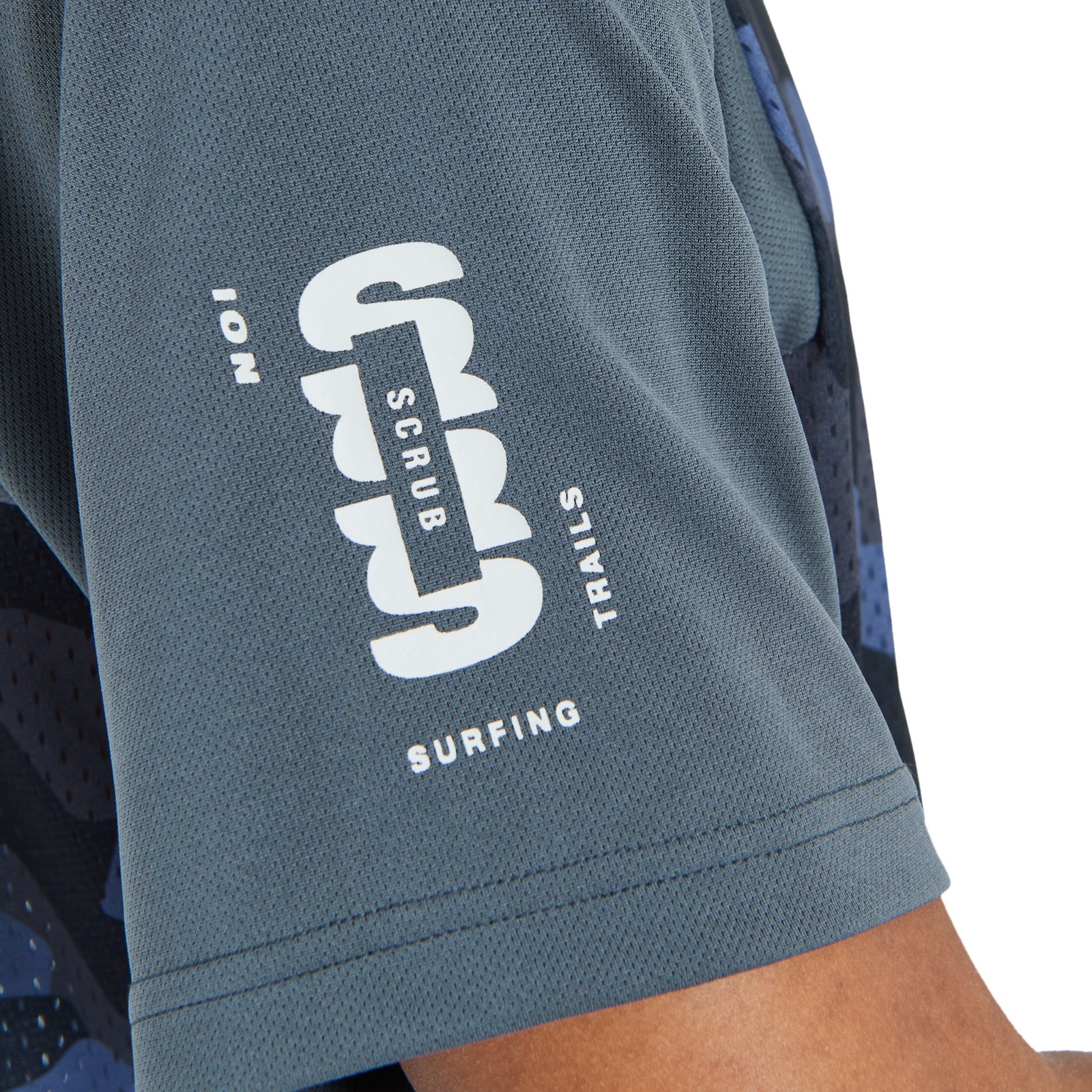 ION Bike Scrub SS men's cycling jersey in slate blue with mesh ventilation for enduro and downhill