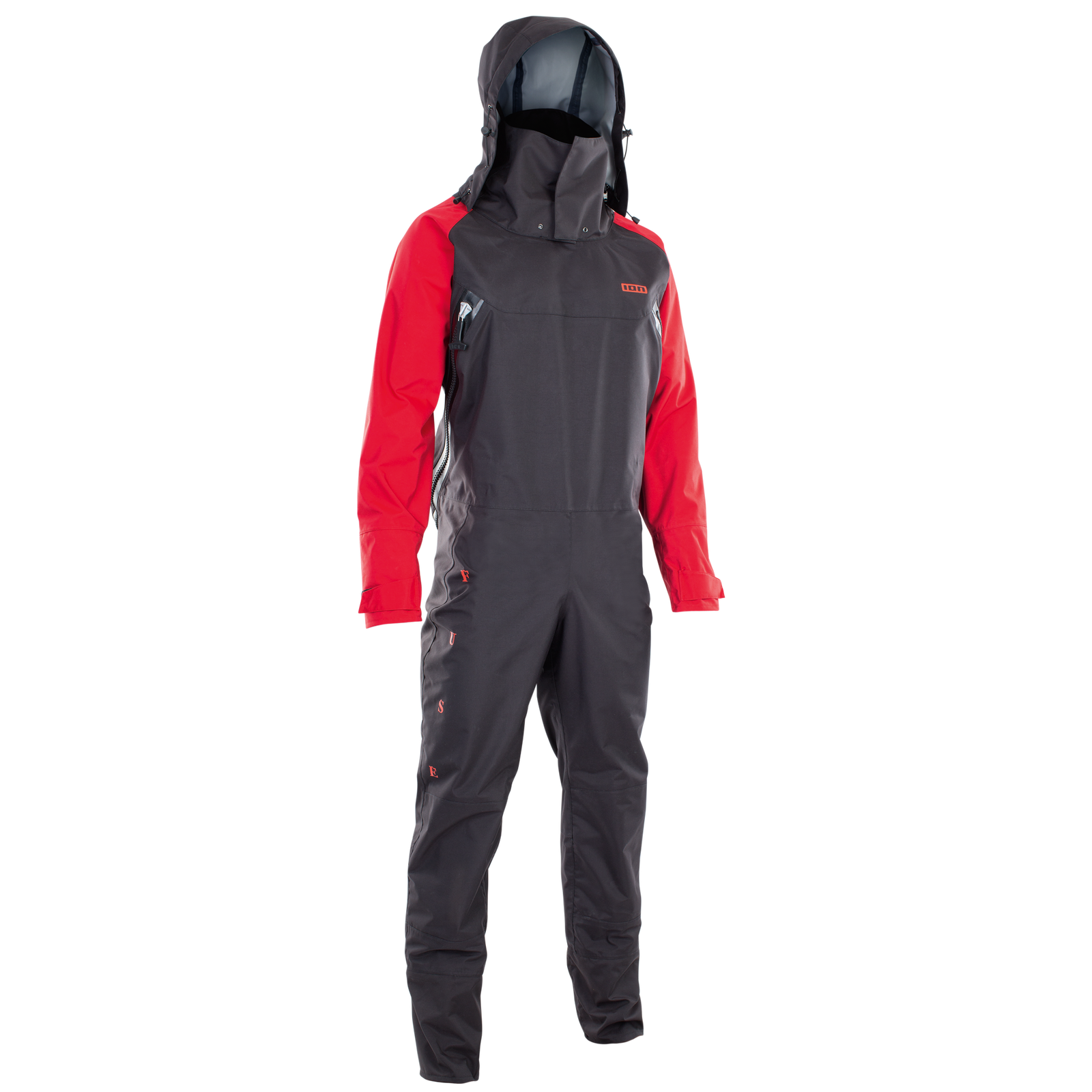 ION Fuse lightweight back-zip drysuit unisex in dark charcoal and red