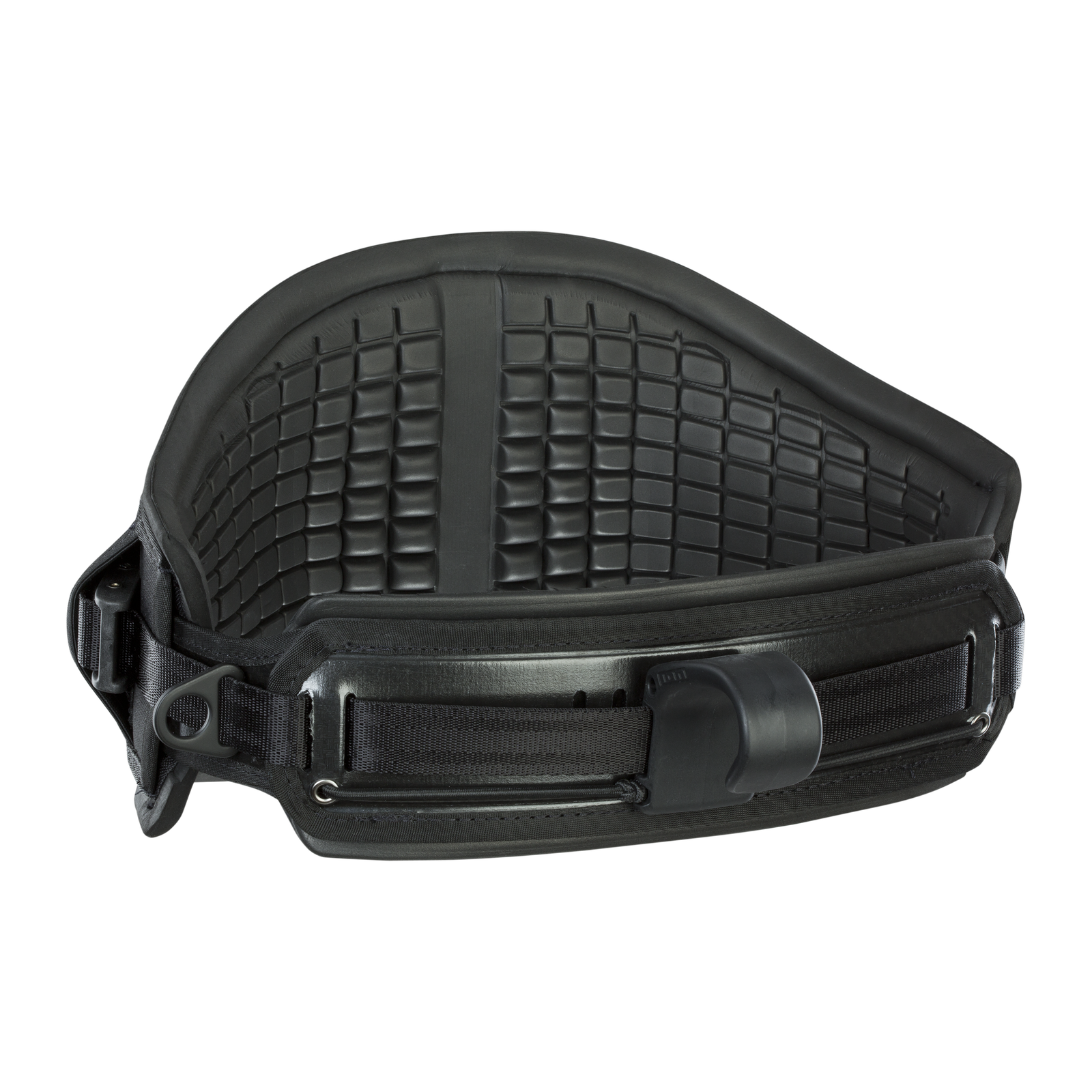 ION Rogue waist harness in black with Curv back plate and movable hook for wing foiling