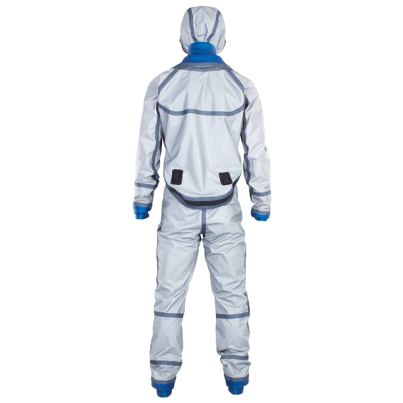 ION Fuse Lightweight back-zip drysuit with integrated hood in silver-grey and blue