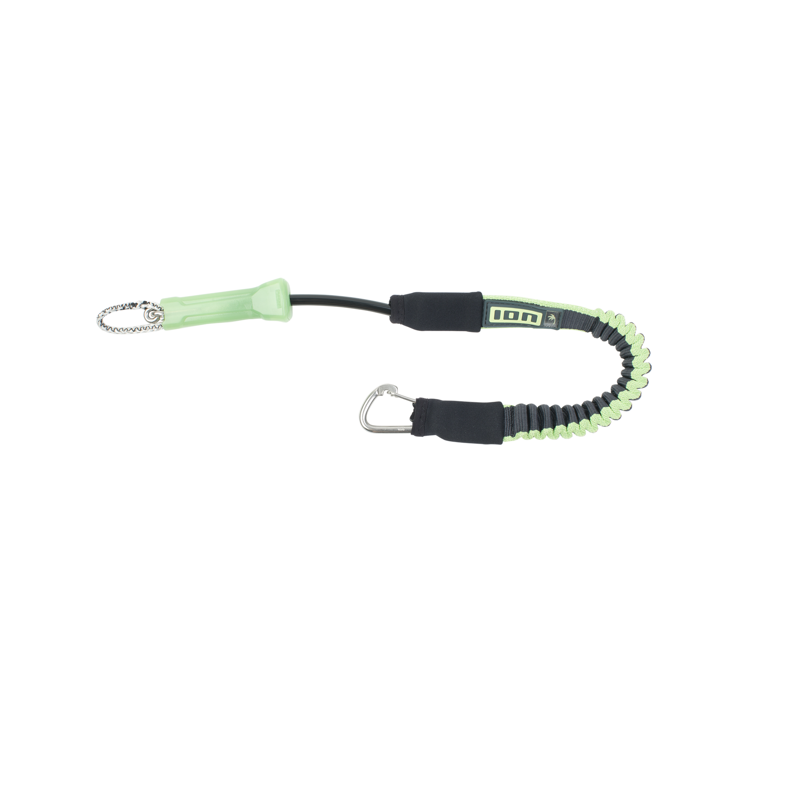 ION kite safety leash short 55cm in charcoal and lime green with carabiner and quick-release handle