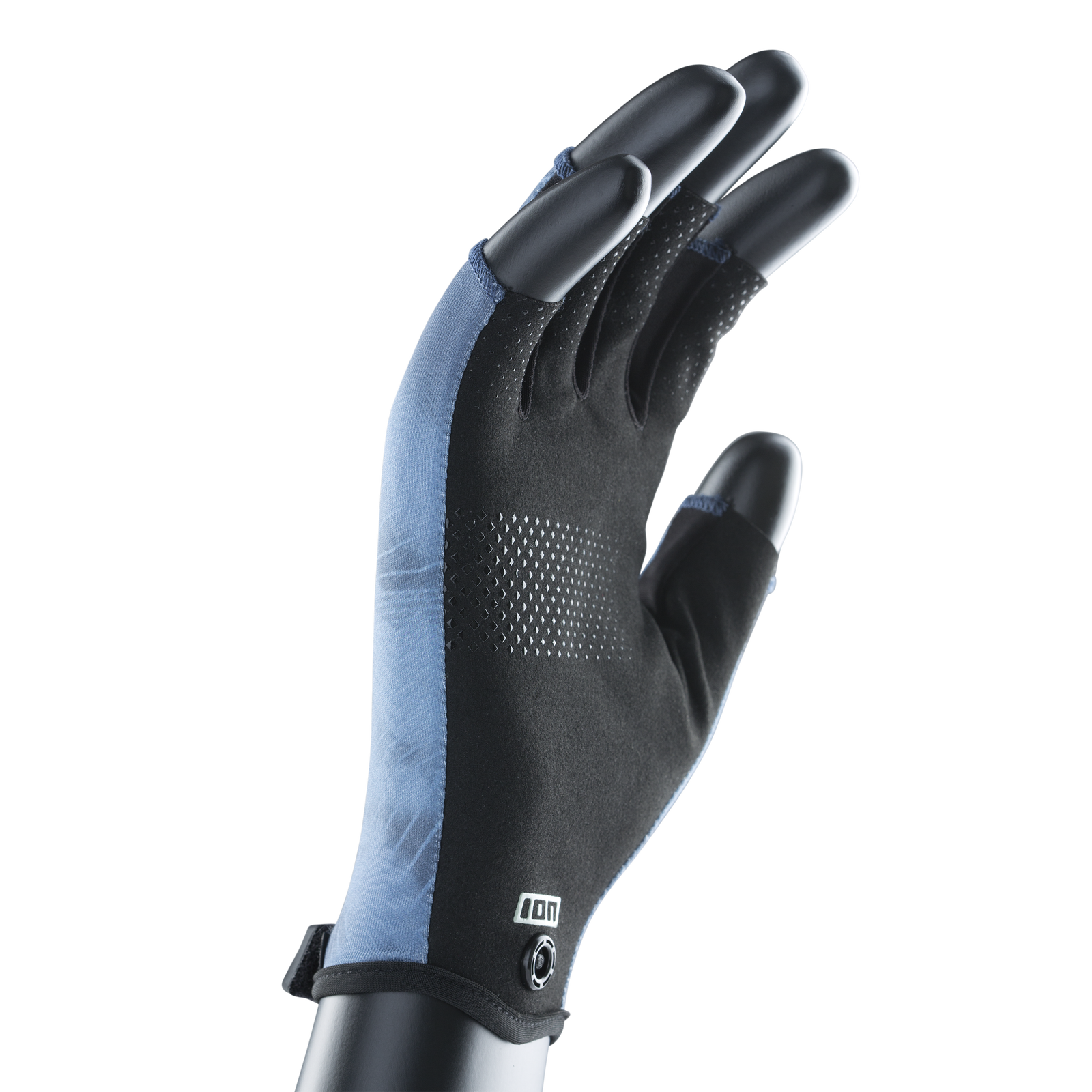 Gants demi-doigt ION Amara en noir et bleu ardoise avec fermeture velcro