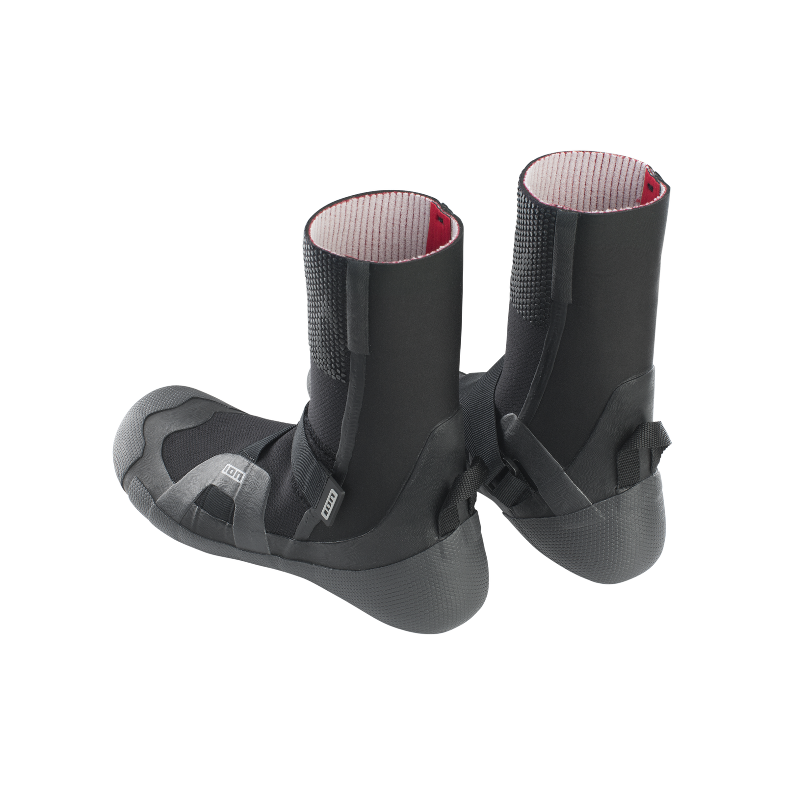 ION Ballistic 3/2mm round toe neoprene boots in black, pair on white background