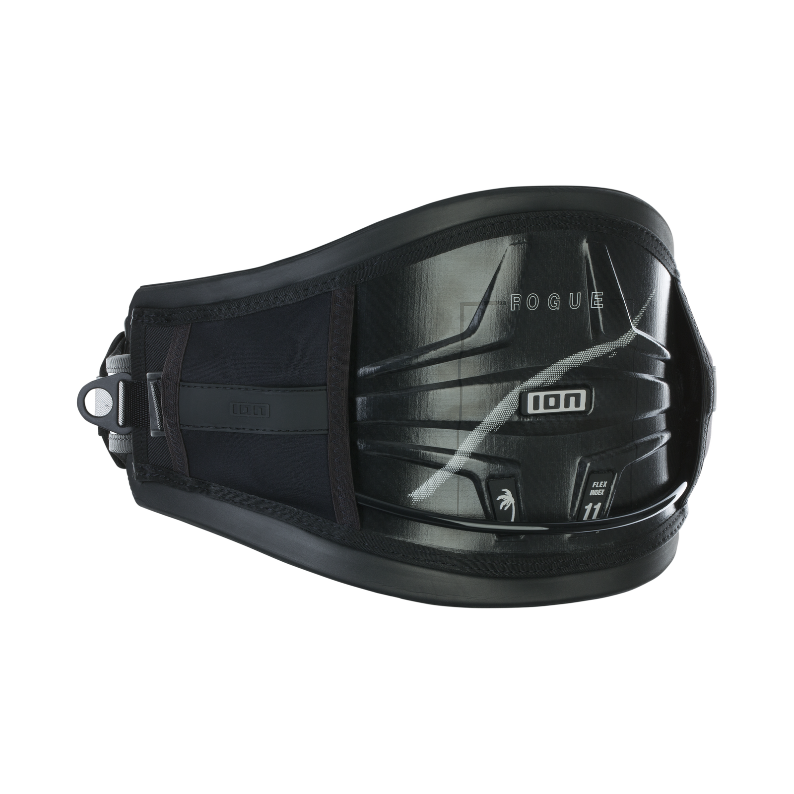 ION Rogue waist harness for wing foiling in black with CURV back plate and movable hook