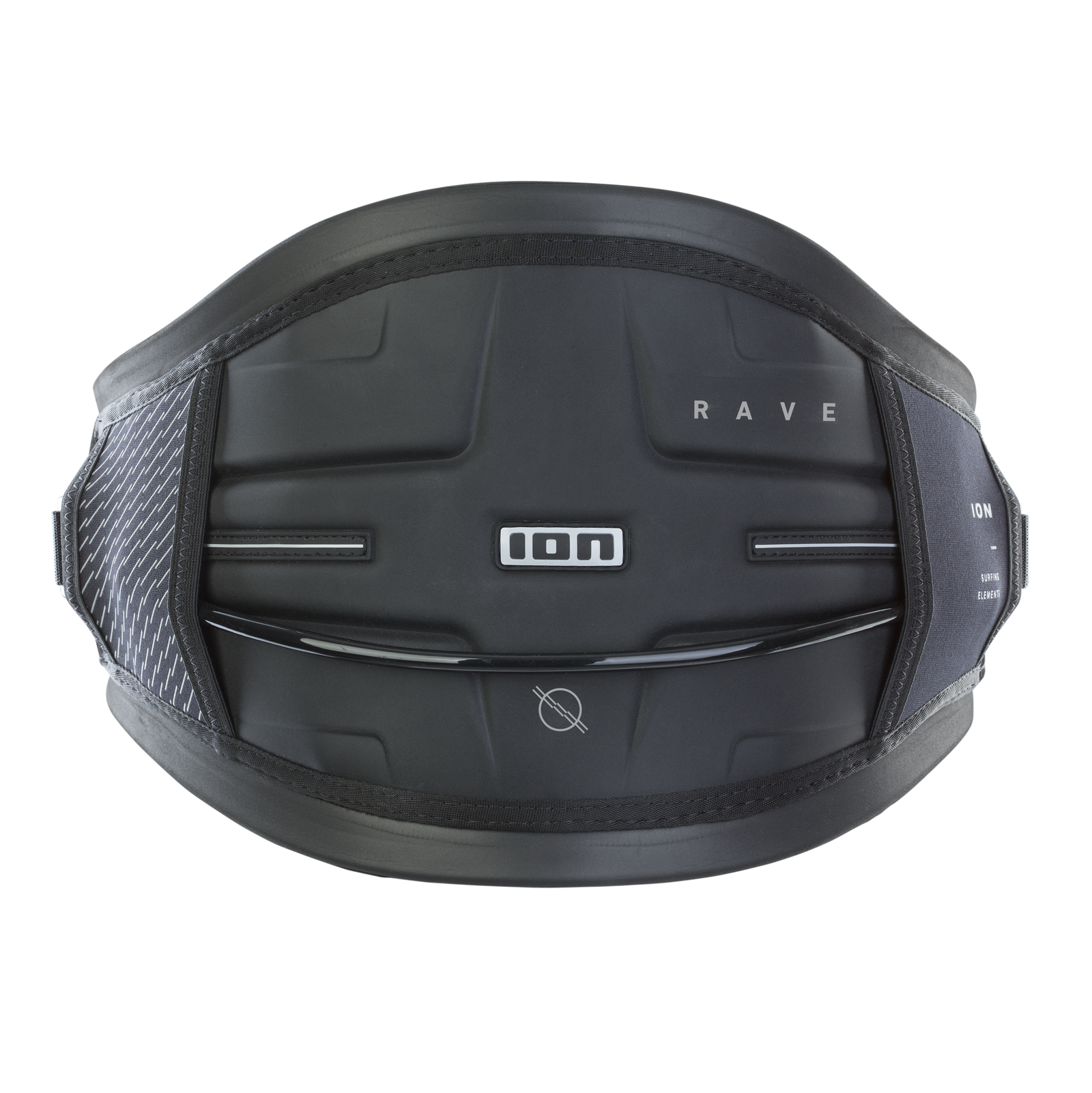 ION Rave waist harness in black with sliding hook for wing foiling