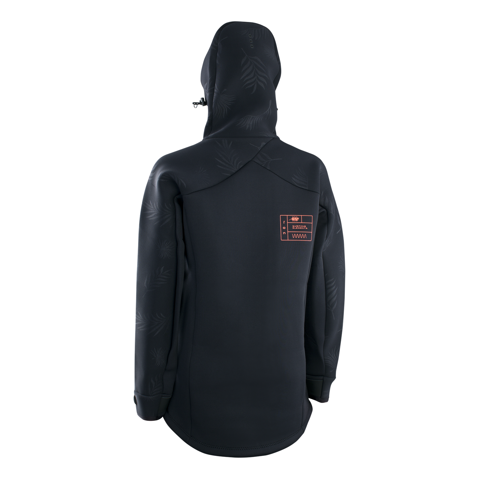 ION Neo Shelter Jacket Amp casaco de neoprene feminino em preto com capuz, vista traseira