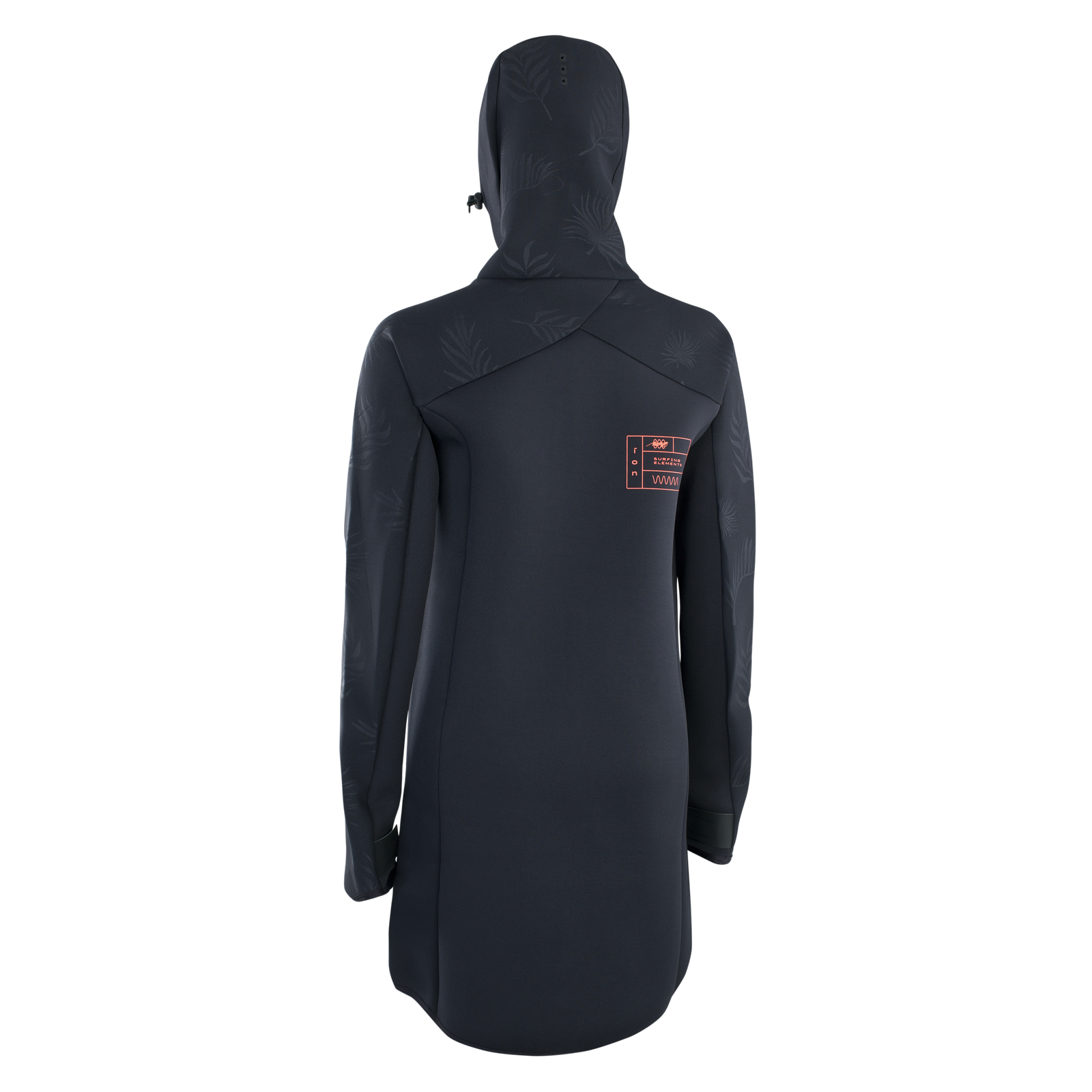 ION Neo Cosy Coat Core manteau néoprène femme en noir à capuche — vue de dos