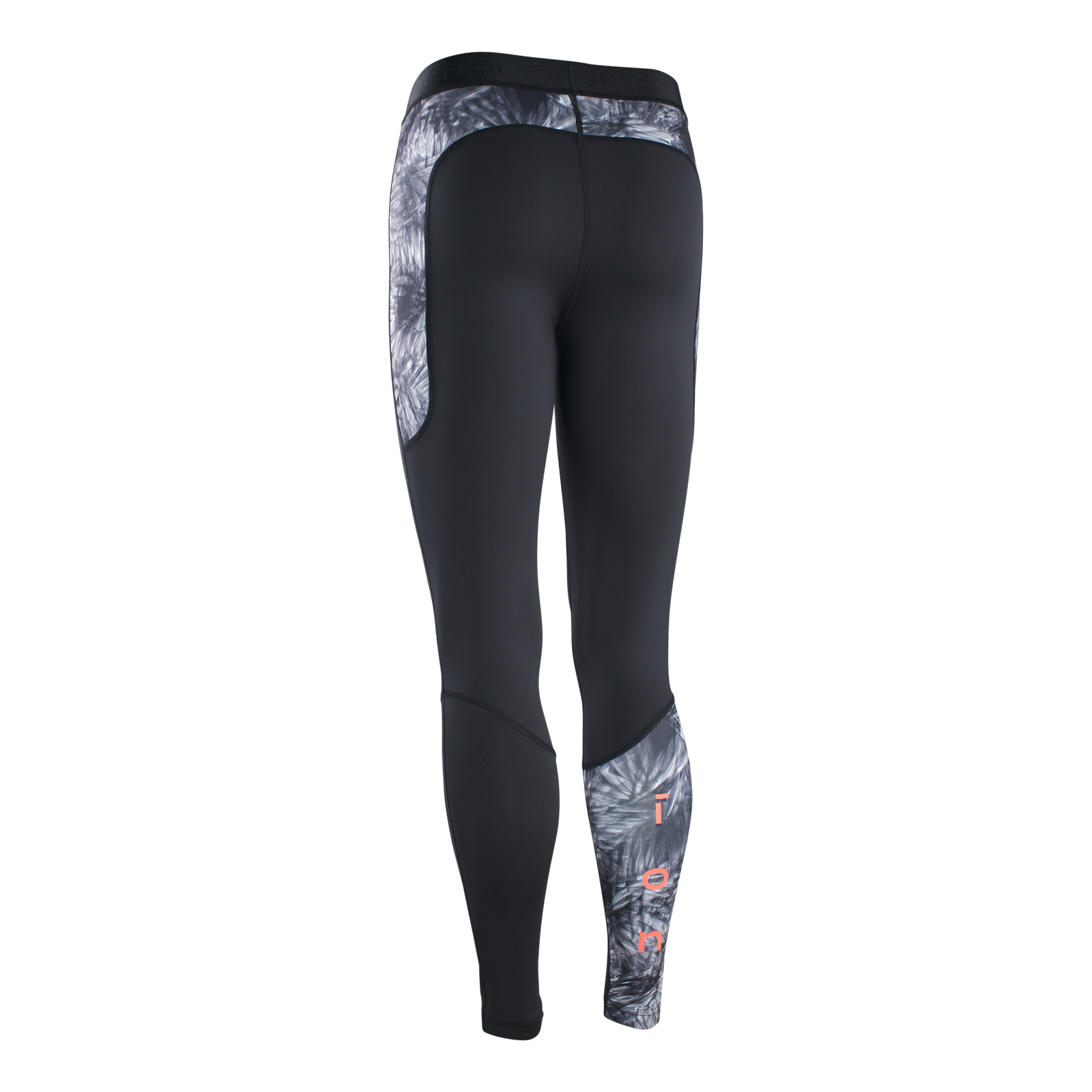 ION leggings rashguard en noir avec imprimé tie-dye gris et logo corail