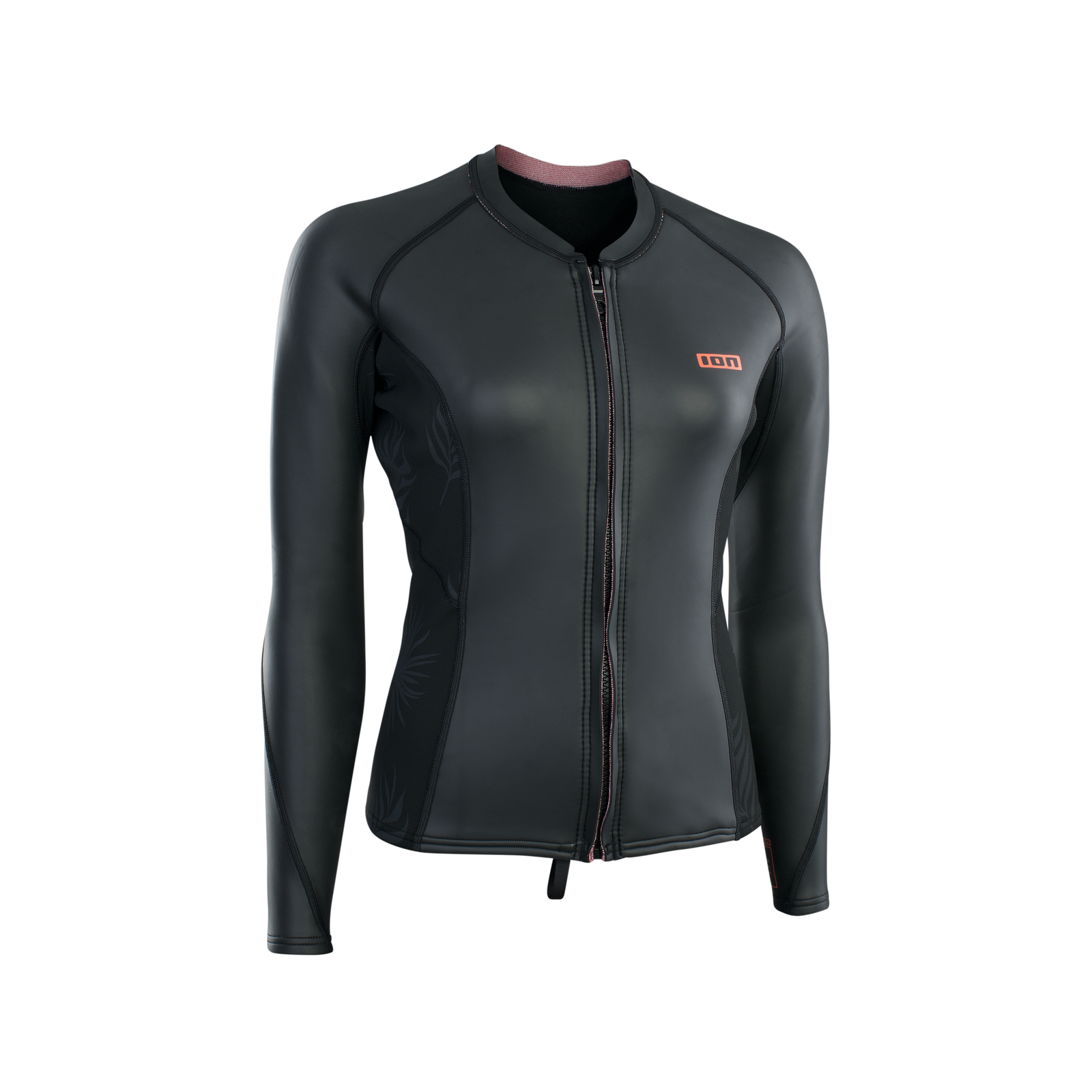 ION Neo Zip Top 2/1 LS Skin women long-sleeve neoprene top in dark charcoal with dusty rose accents