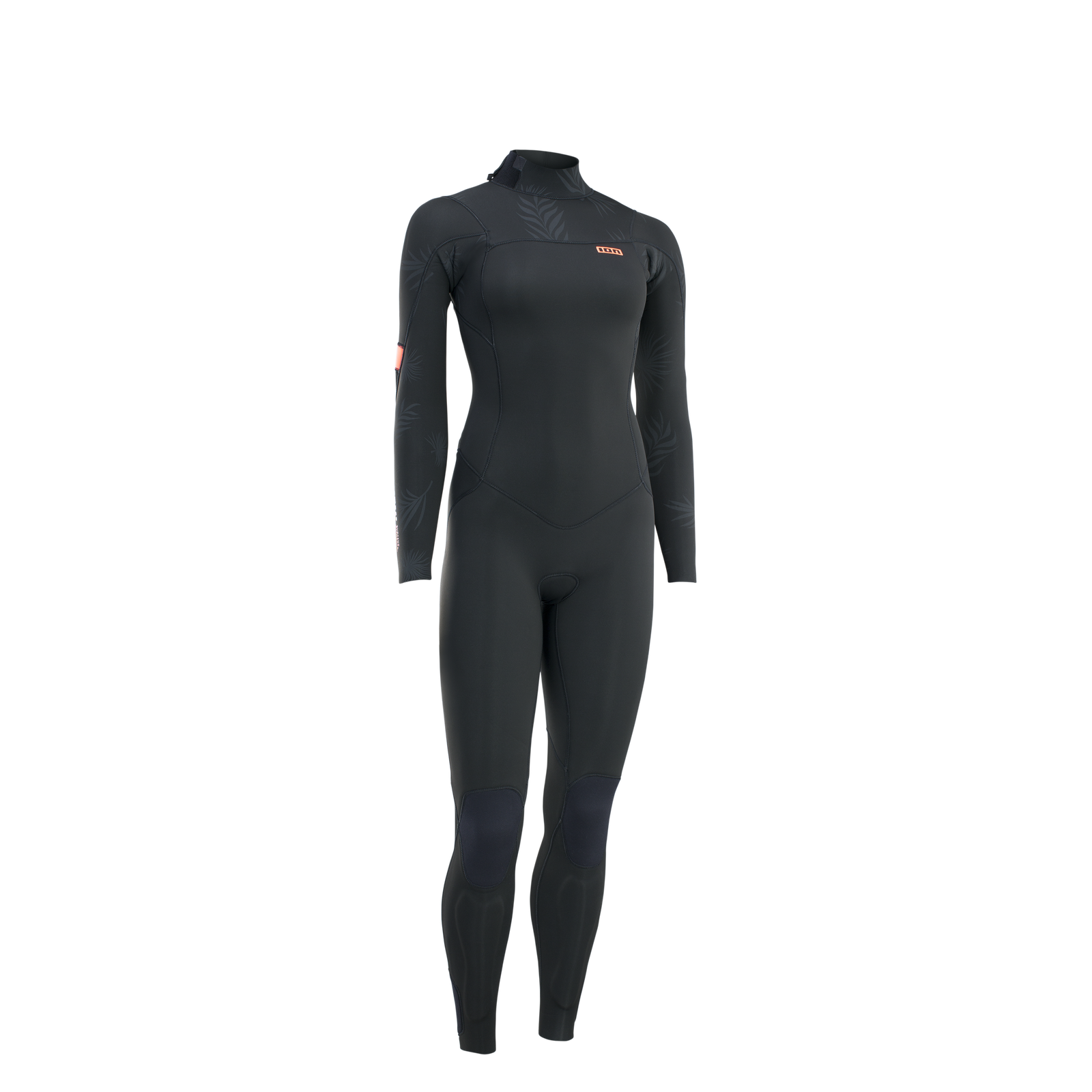 ION Amaze Core 5/4mm back-zip fullsuit in black with coral accent