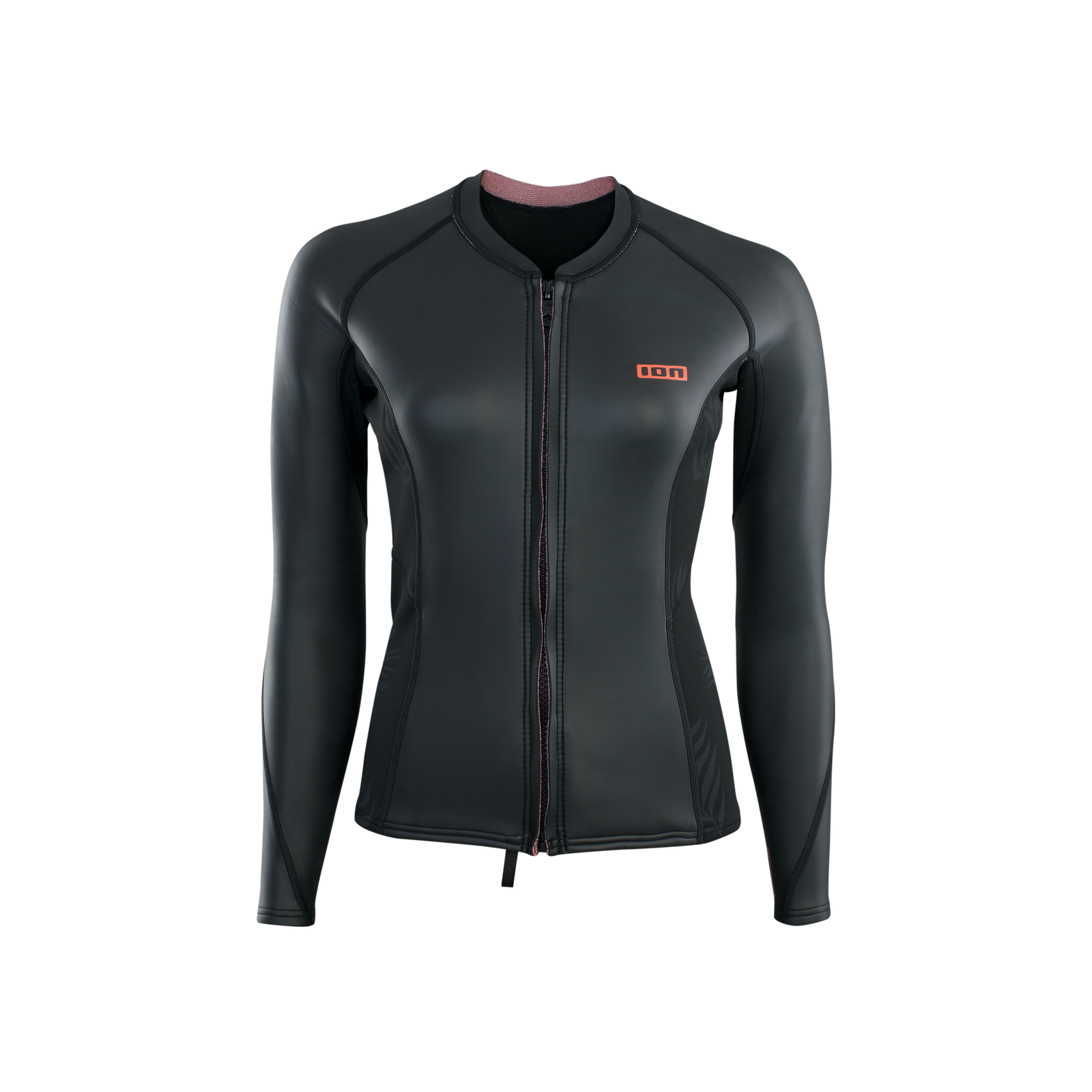 ION Neo Zip Top 2/1 LS Skin women long sleeve wetsuit top in charcoal black with coral
