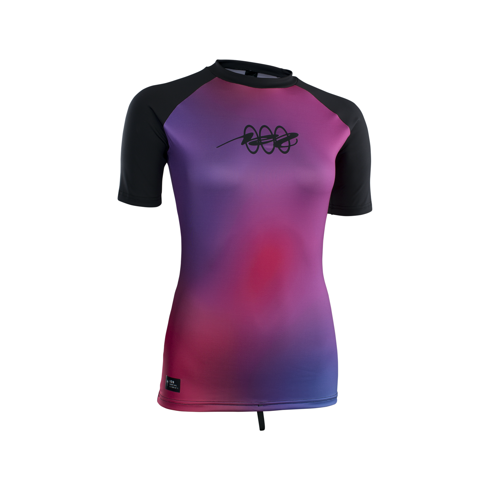 ION Lizz Rashguard Kurzarm Damen in lila-magenta Farbverlauf mit schwarzen Ärmeln