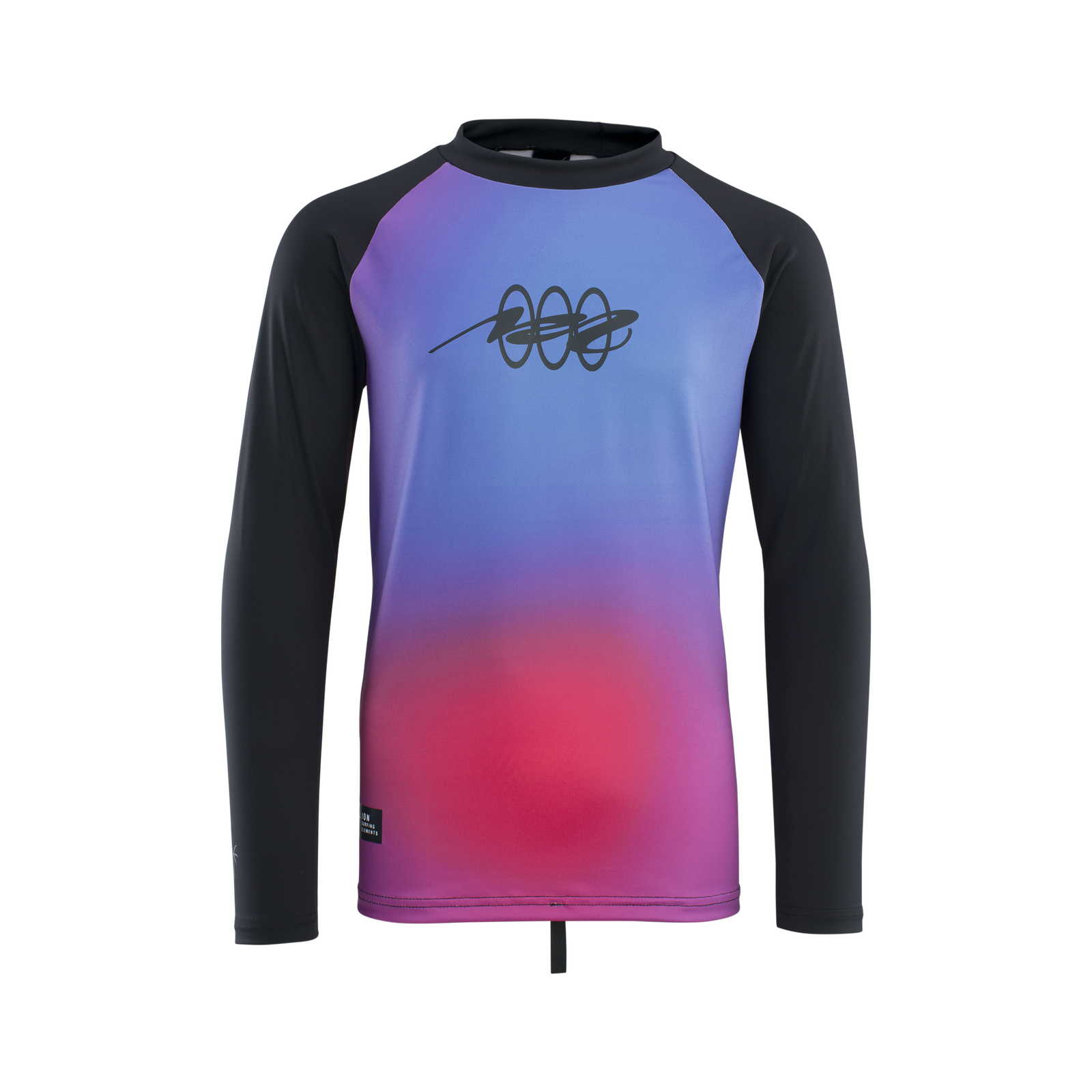 ION Capture rashguard manica lunga bambina in nero con sfumatura blu, viola e rosa