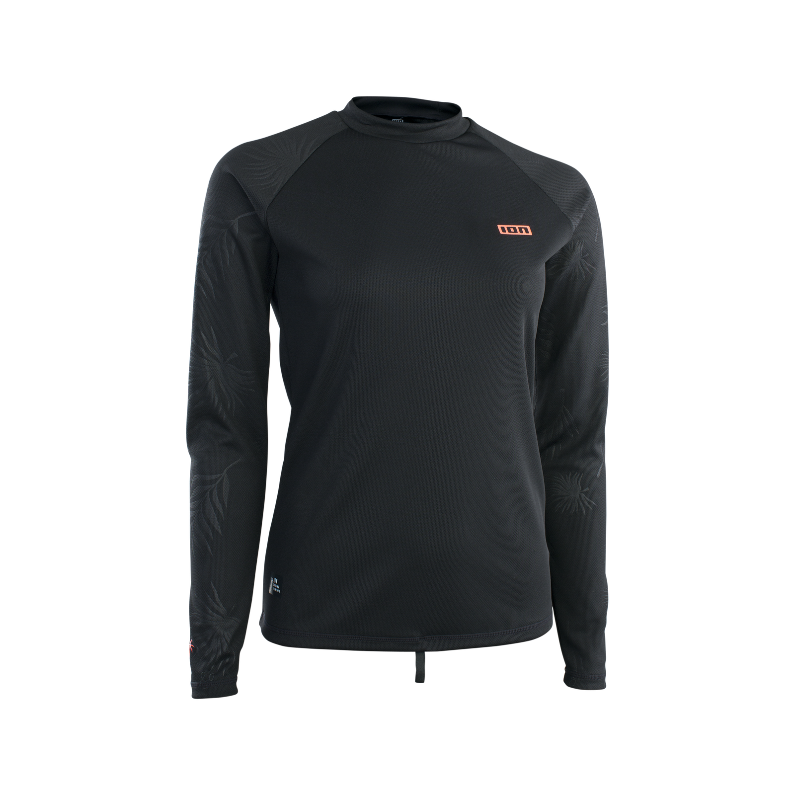 ION Wetshirt LS mulher rashguard de manga comprida em preto com estampado botânico