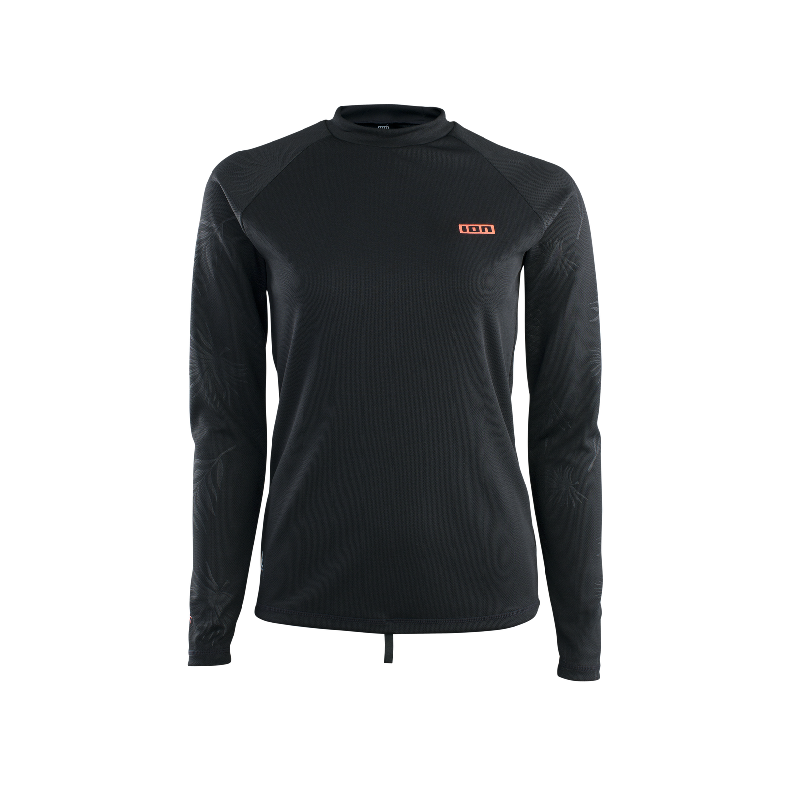 ION Wetshirt LS top manga comprida feminino em preto com estampado botânico