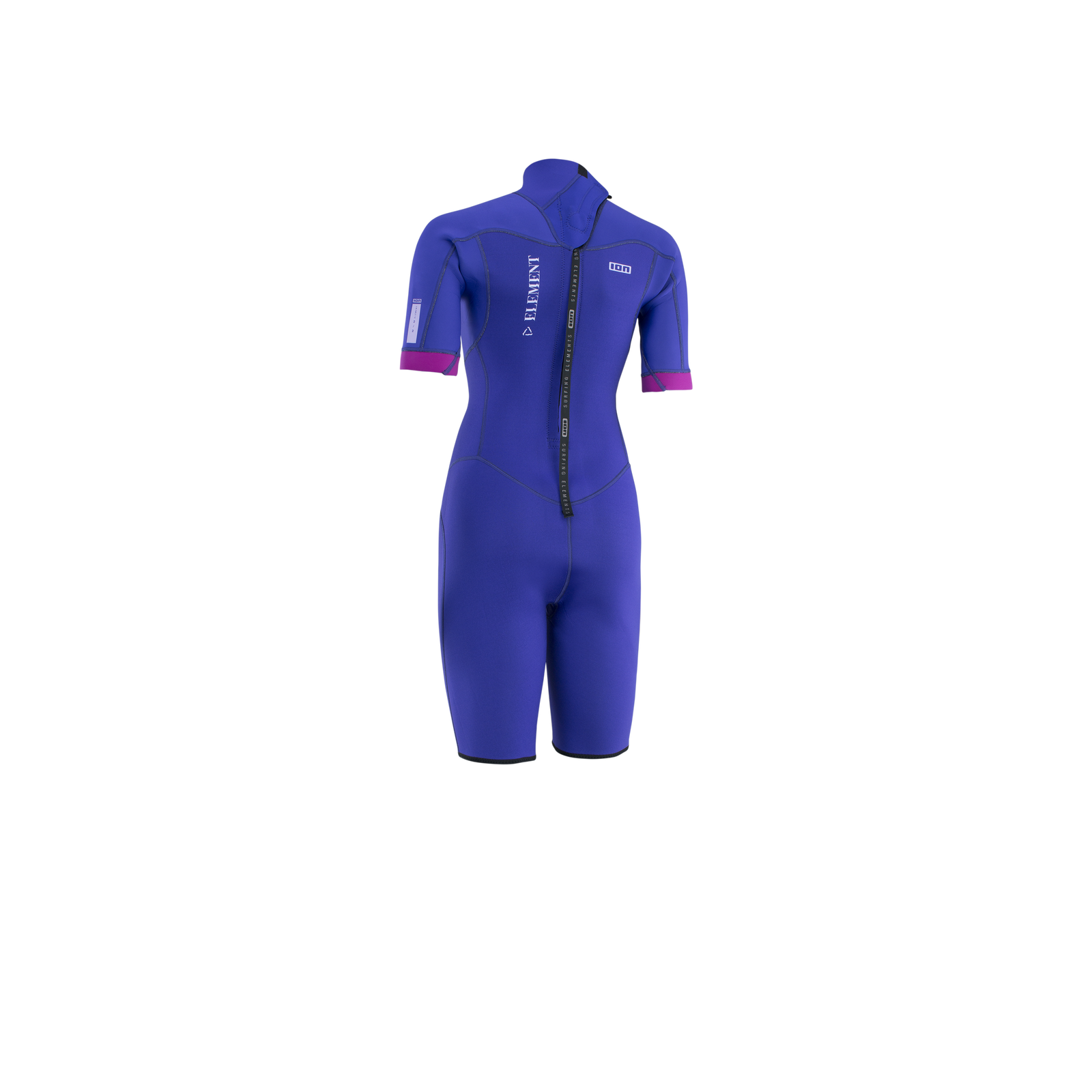 ION Element 2/2mm back-zip shorty wetsuit in indigo and magenta