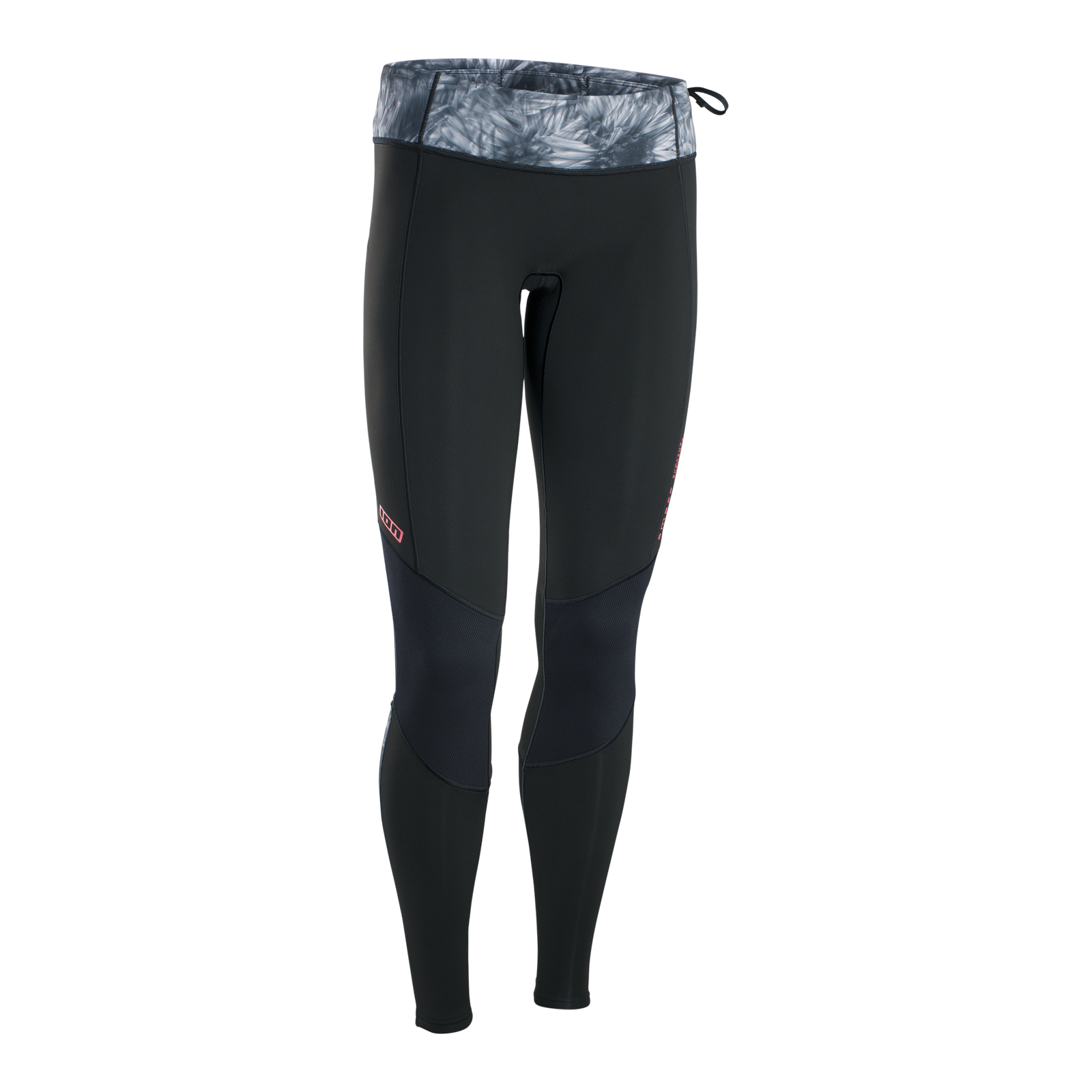 ION Amaze Long Pants 1.5mm women's neoprene pants in black with grey botanical-print waistband