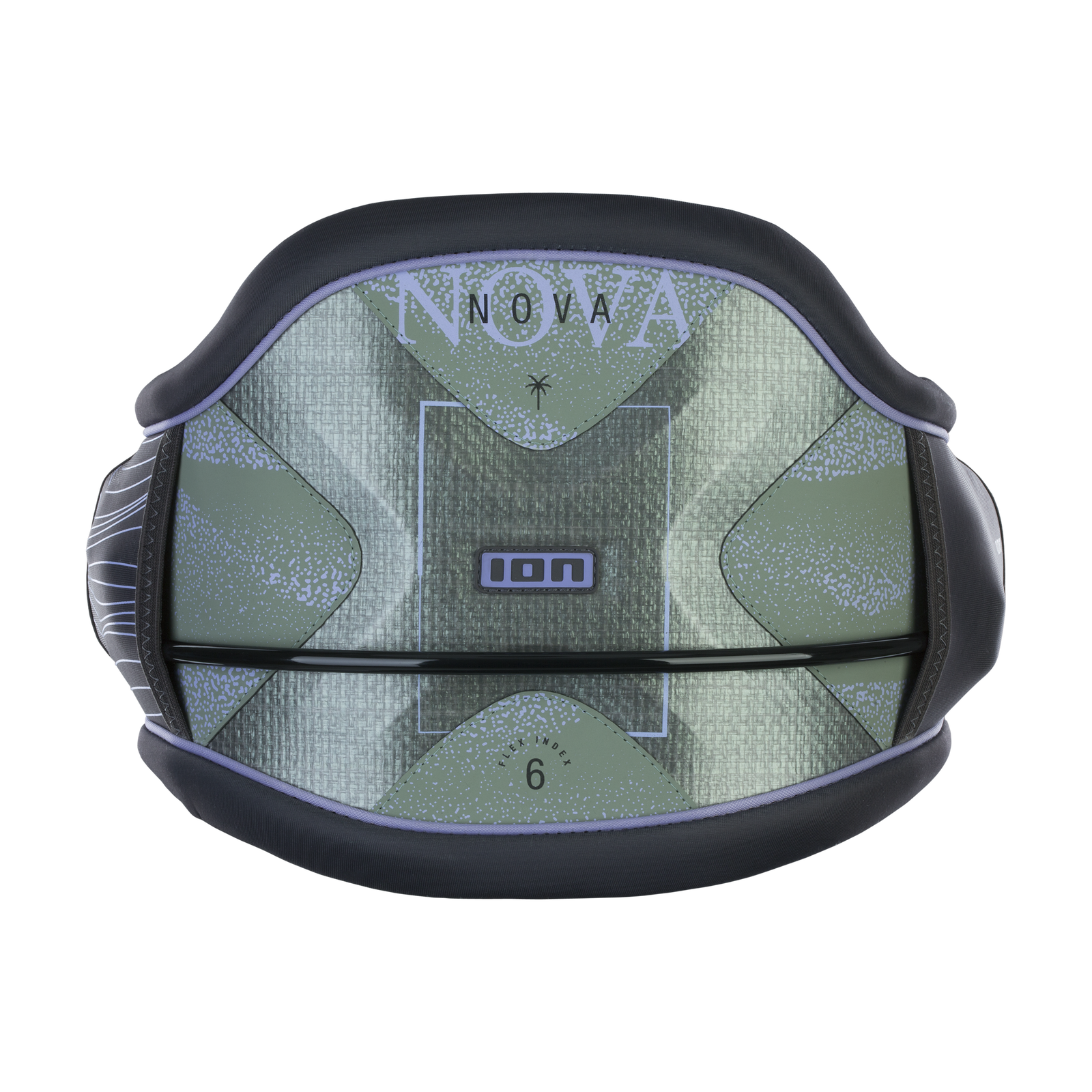 ION Nova women's waist harness in dark charcoal and olive green with Ergo_Pad back support