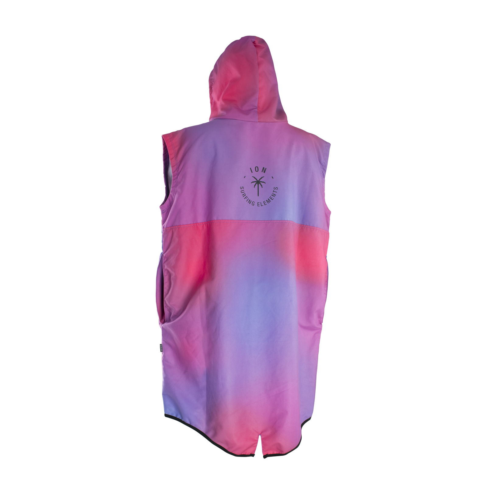 ION Poncho Select women changing poncho in lilac, pink and coral — back view