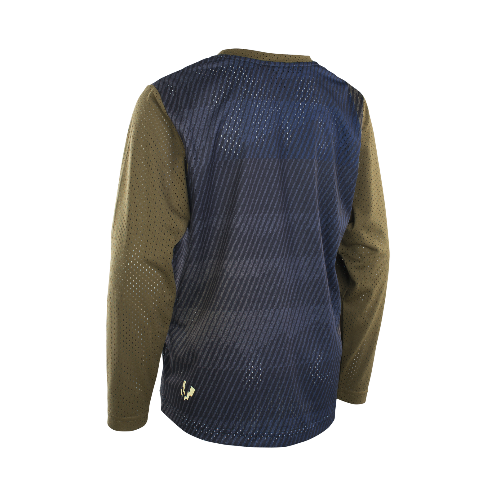 ION Bike Scrub LS long-sleeve youth MTB jersey in navy blue and olive green for mountain biking