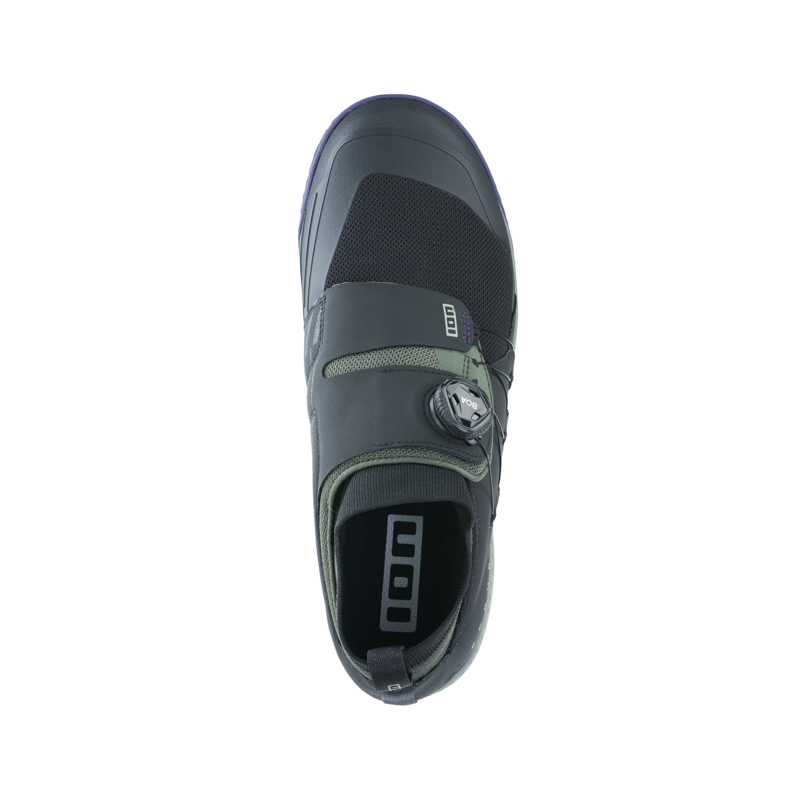 ION Bike Scrub Select BOA flat pedal bike shoe in black and olive green with BOA dial closure