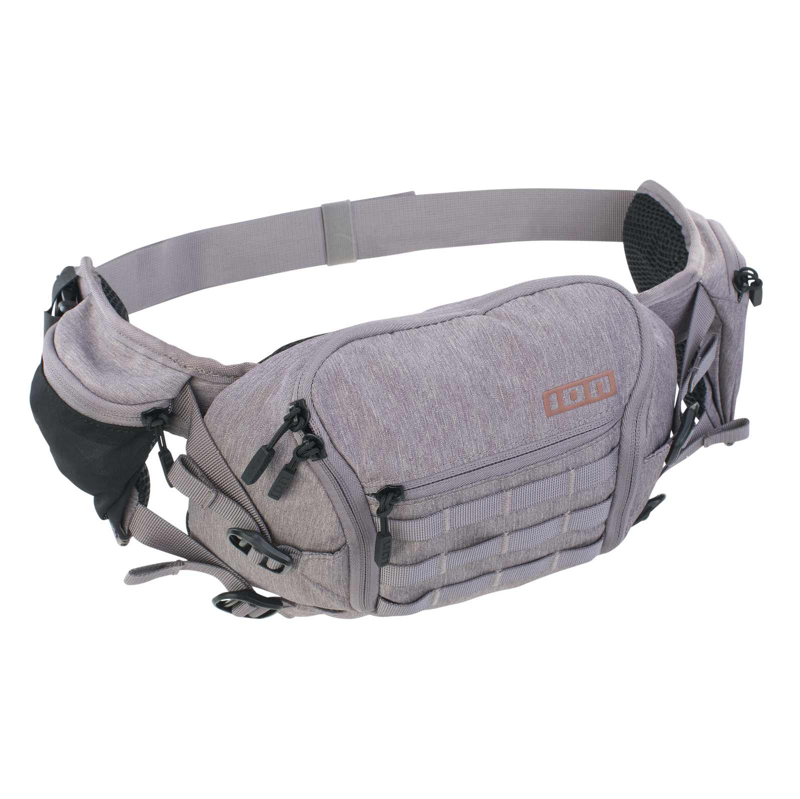 ION Bike Traze 3 hip bag in heather grey with multiple zip pockets and adjustable hip belt
