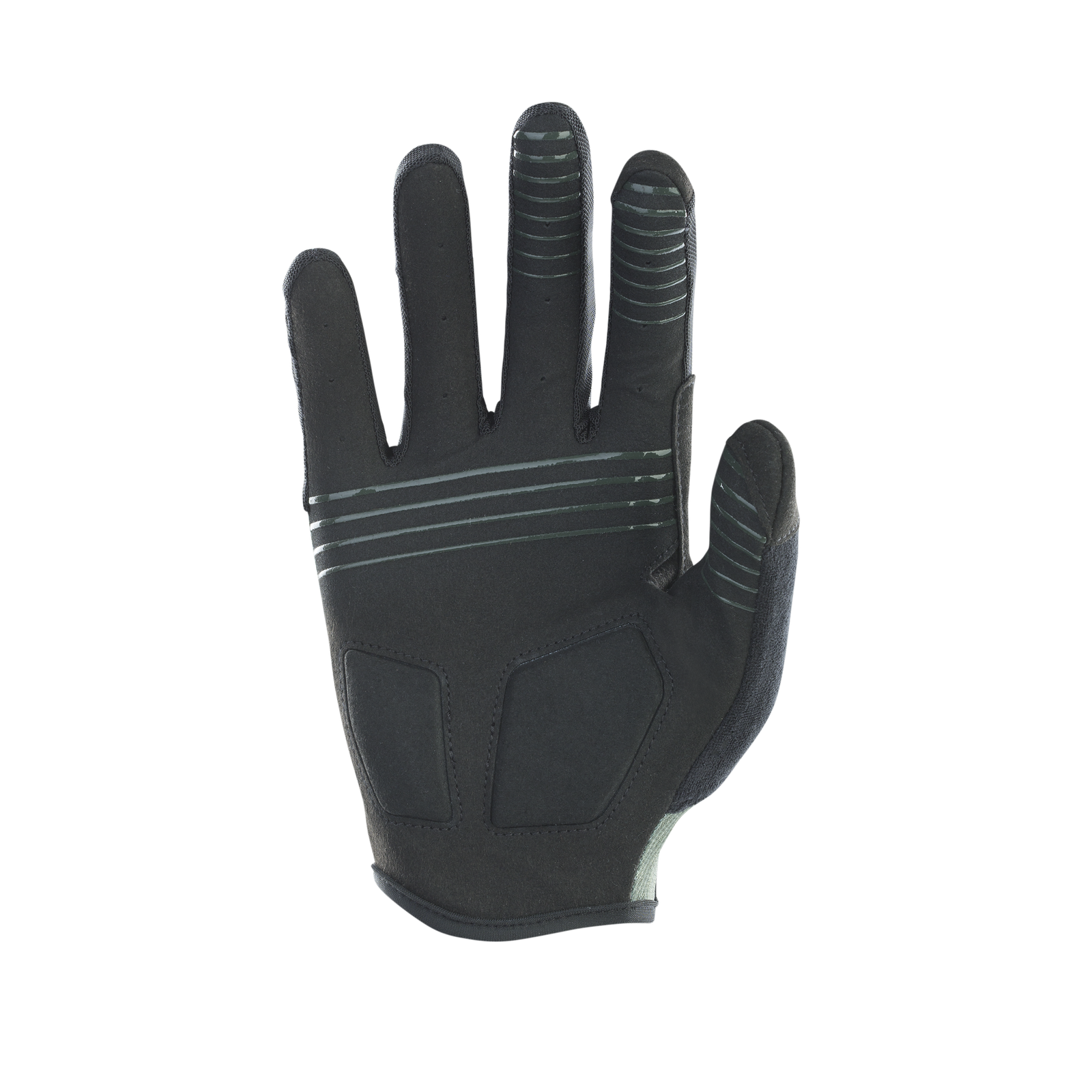 Guanti lunghi da ciclismo ION Bike Traze in nero con stampa grip in silicone, vista palmo