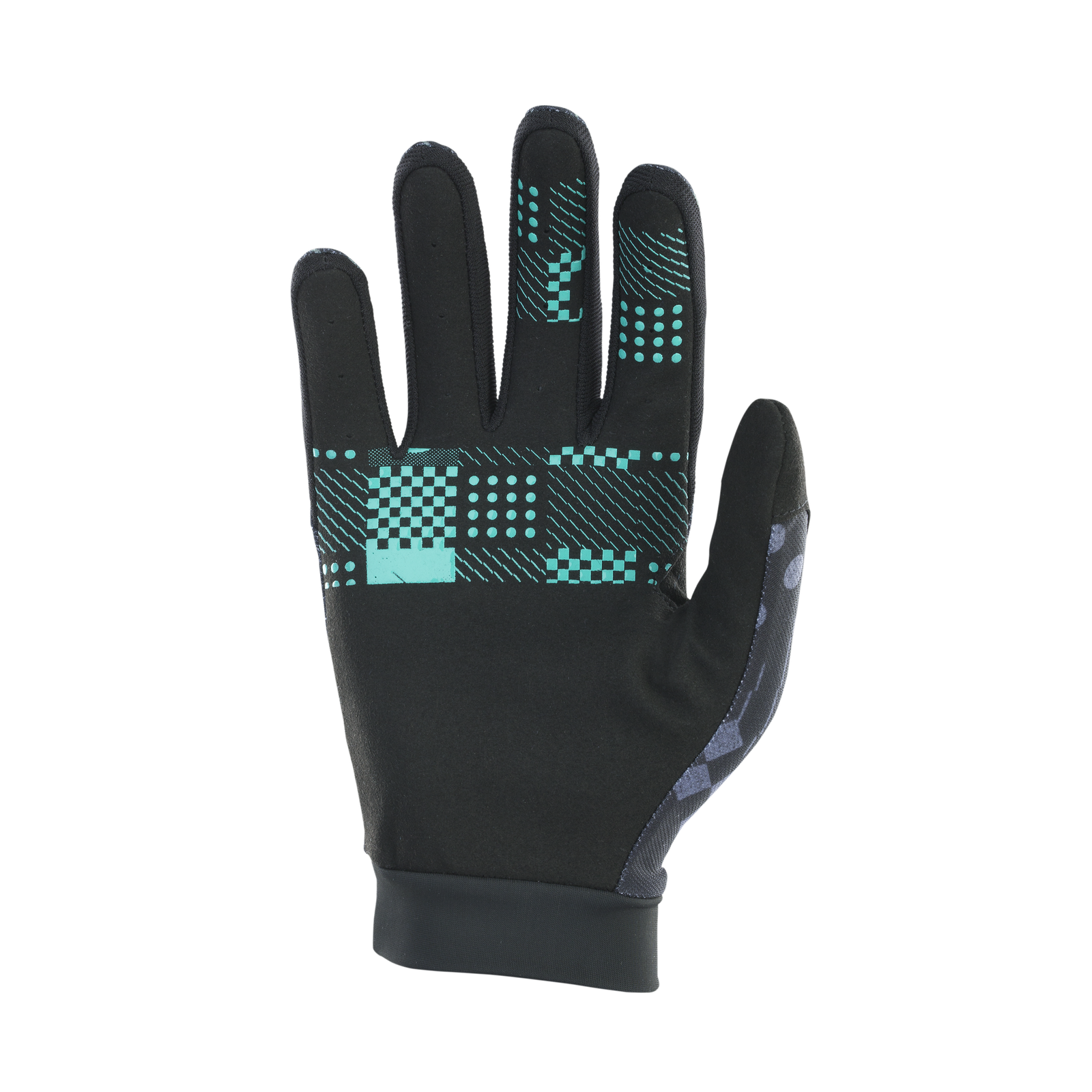 ION Bike Scrub Unisex Fahrradhandschuh Vollfinger in schwarz und türkis mit Silikongriff-Muster