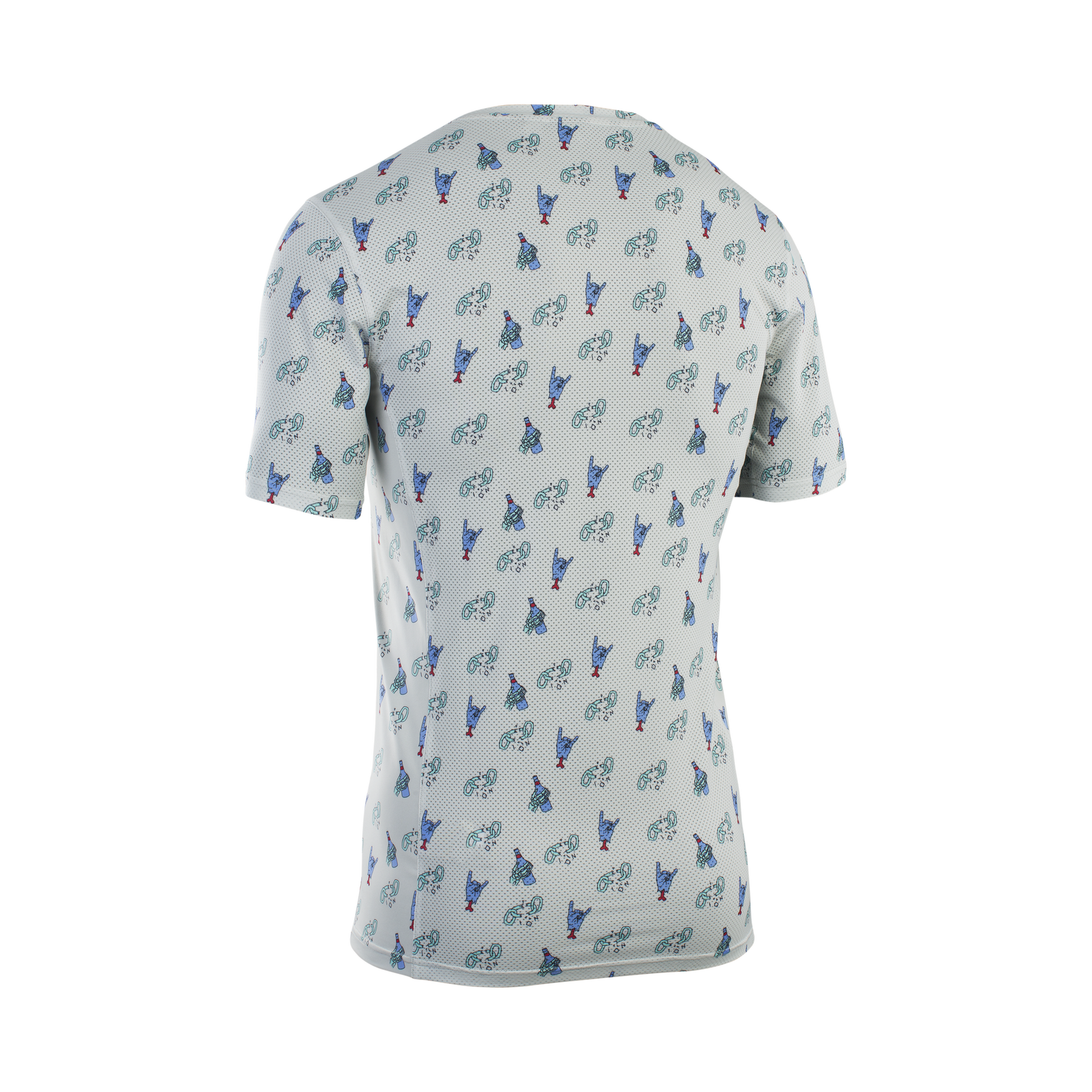 ION Bike Baselayer Tee SS AOP men short-sleeve base layer in light grey with blue allover print for mountain biking