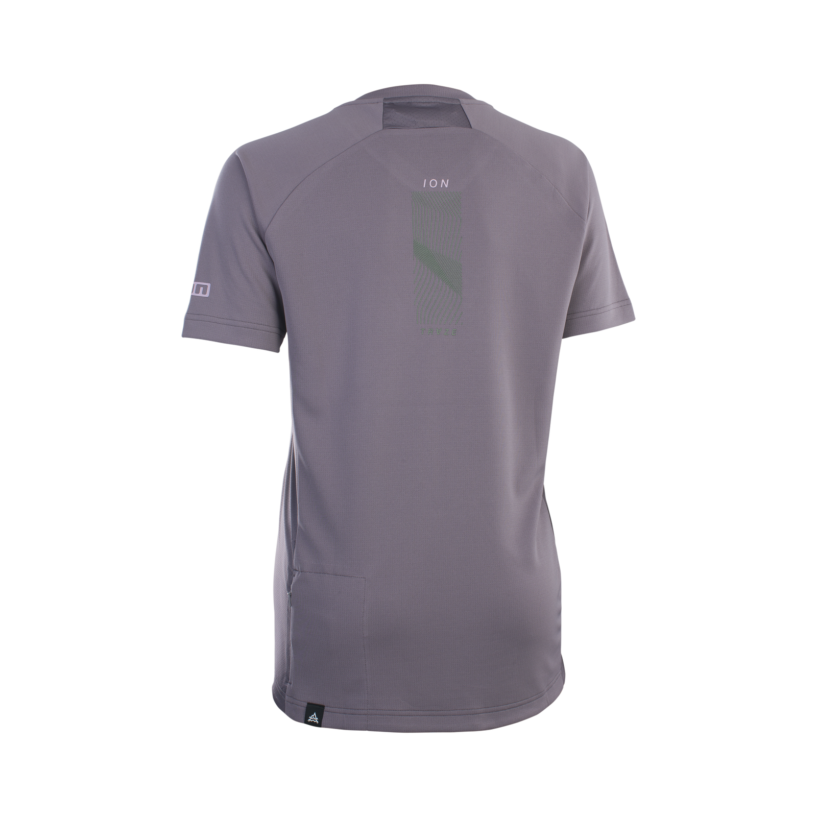 ION Traze women's short-sleeve cycling jersey in slate grey for mountain biking, back view