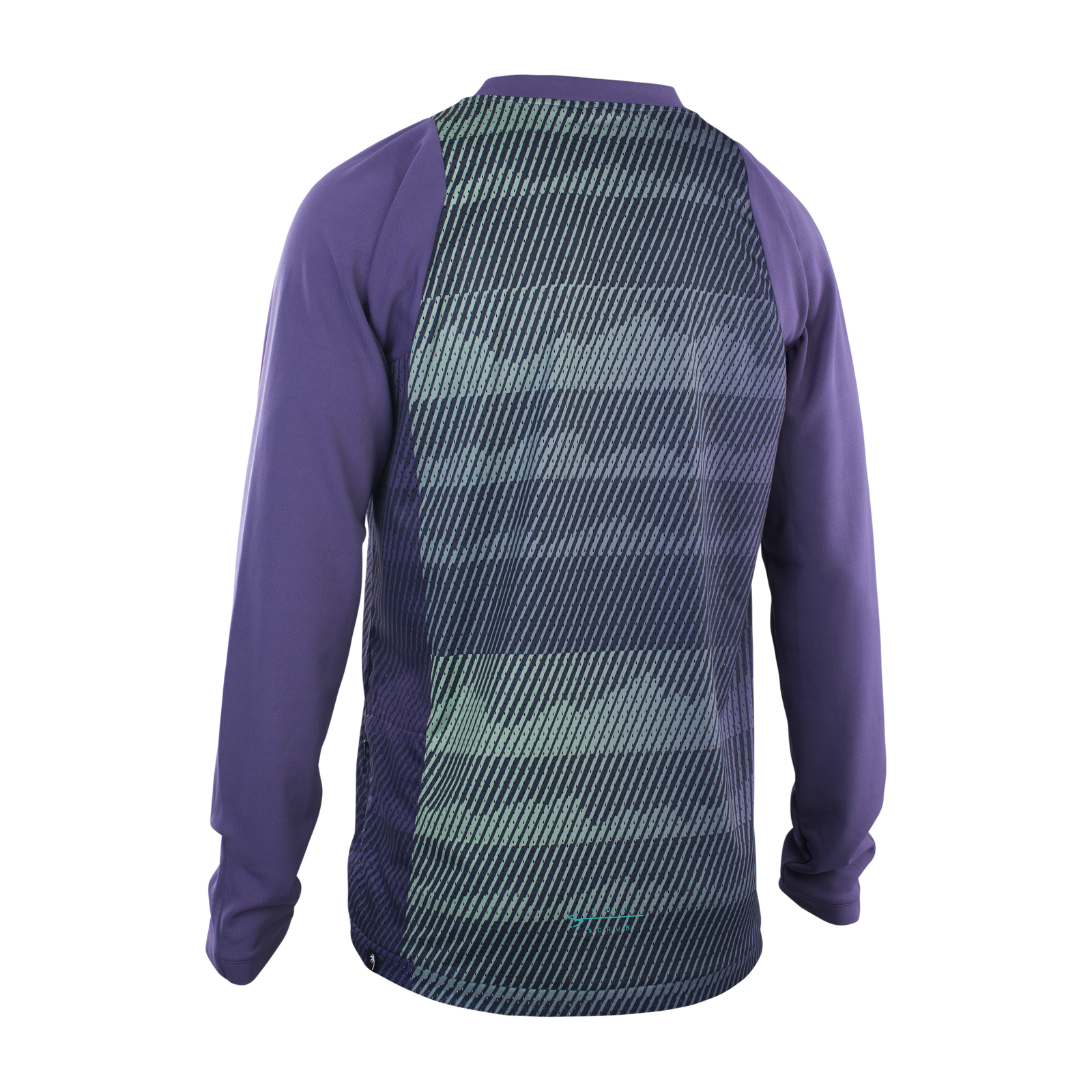 ION Bike Scrub LS long-sleeve cycling jersey men in dark purple for mountain biking, back view