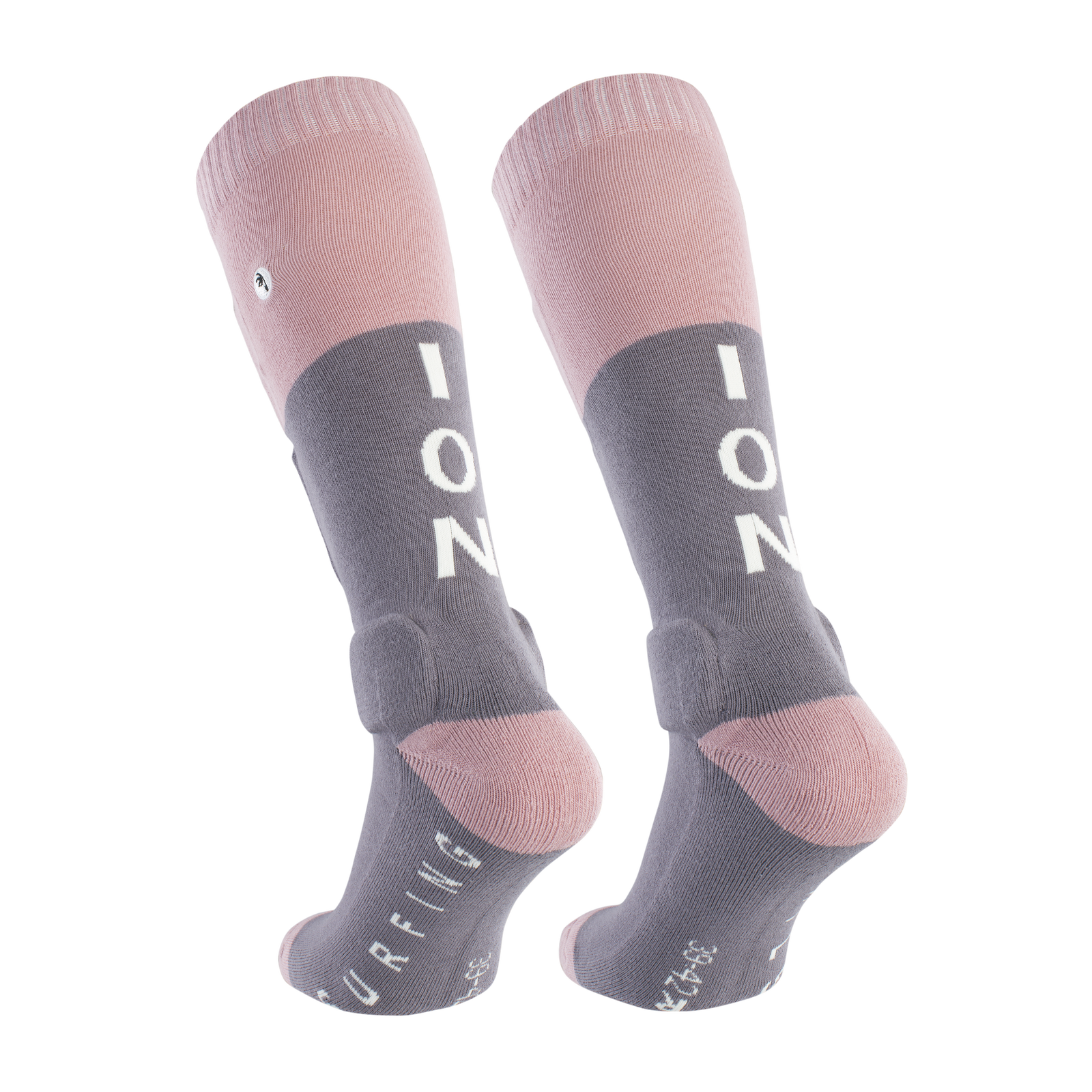 Chaussettes protège-tibias ION Bike BD-Sock en gris anthracite et rose poudré avec mousse HD