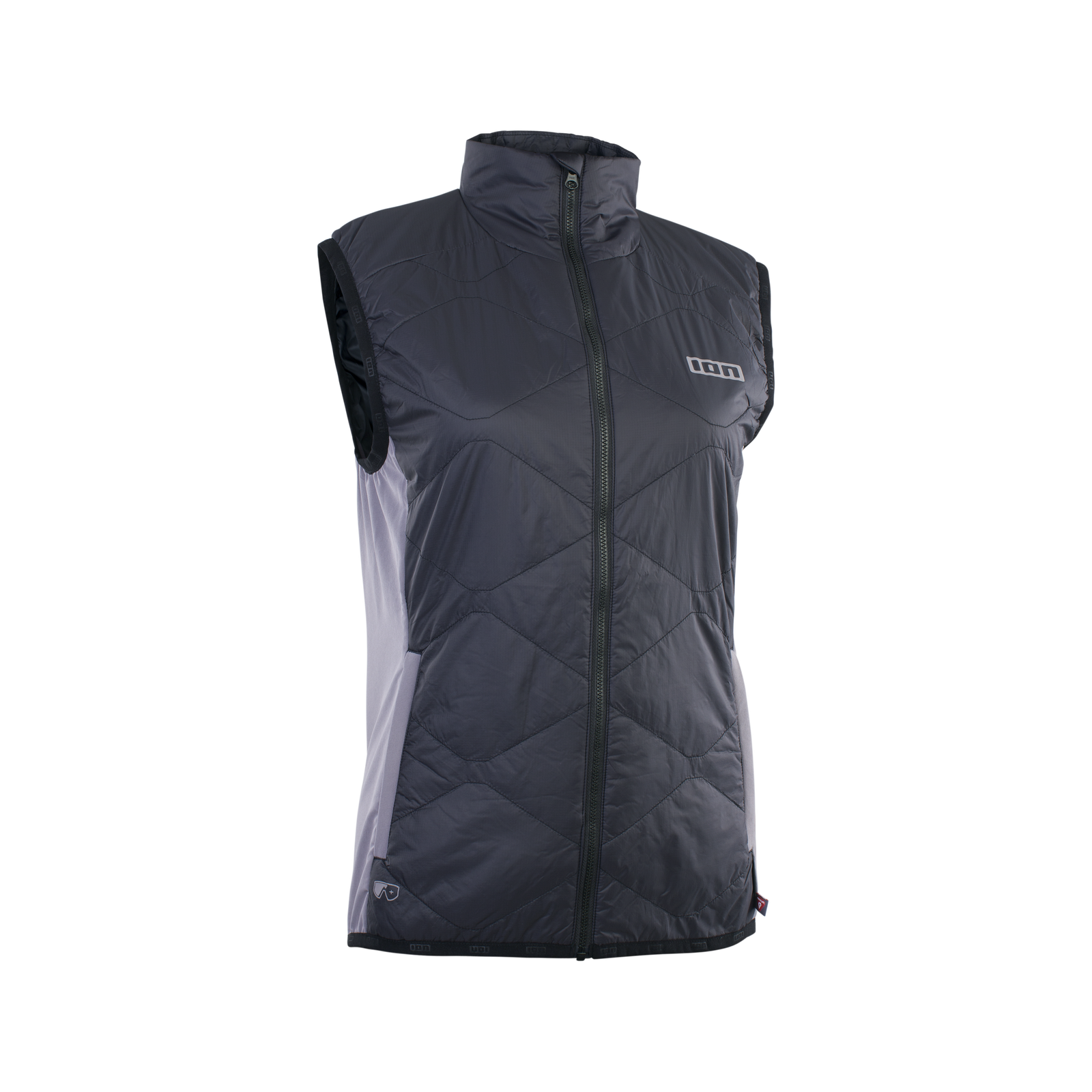Gilet da ciclismo donna ION Bike Shelter Hybrid Padded in nero e grigio scuro con isolamento PrimaLoft