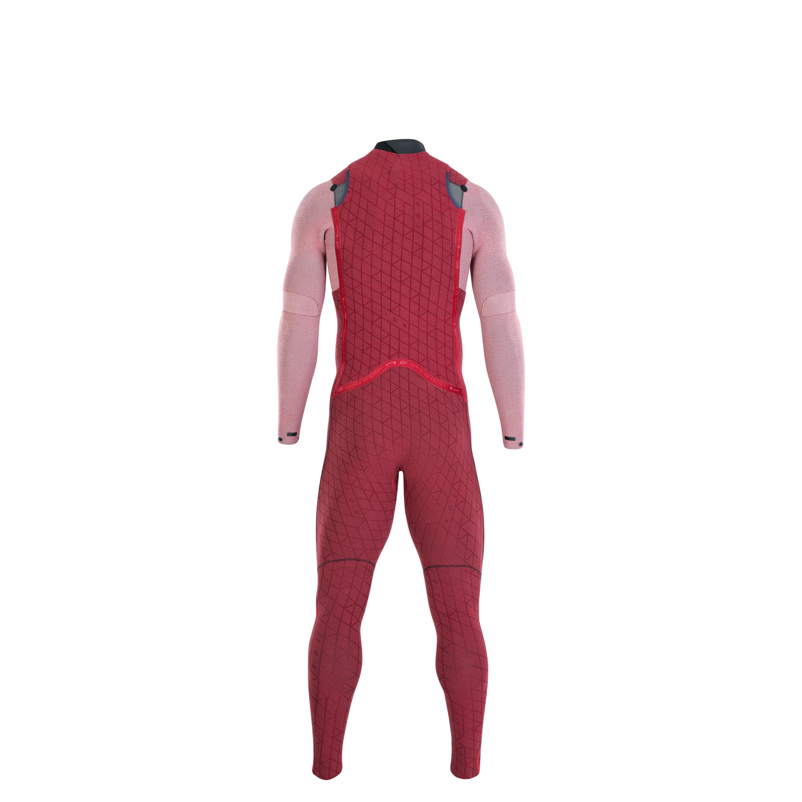 ION Seek Select 4/3mm back-zip fullsuit in dark red and dusty rose — back view