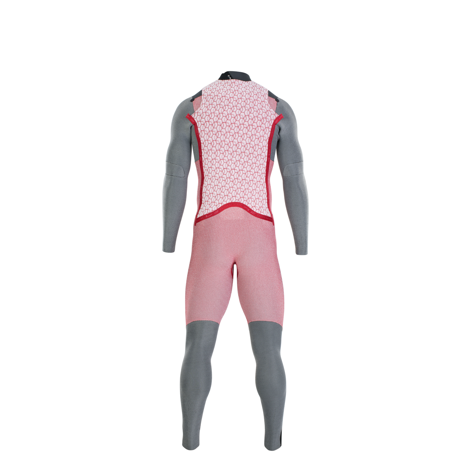 ION Seek Core 4/3mm back-zip fullsuit wetsuit in grey and dusty pink – back view