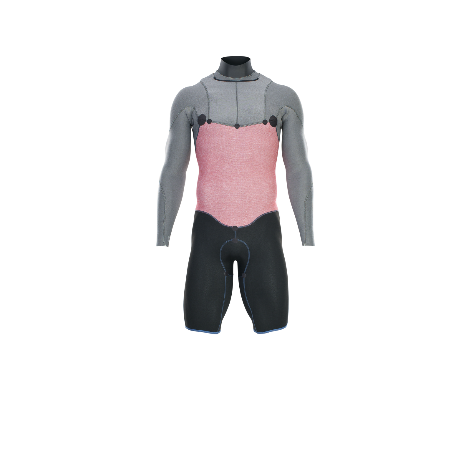 ION Element 2/2mm long-sleeve front-zip shorty wetsuit in grey and rose pink