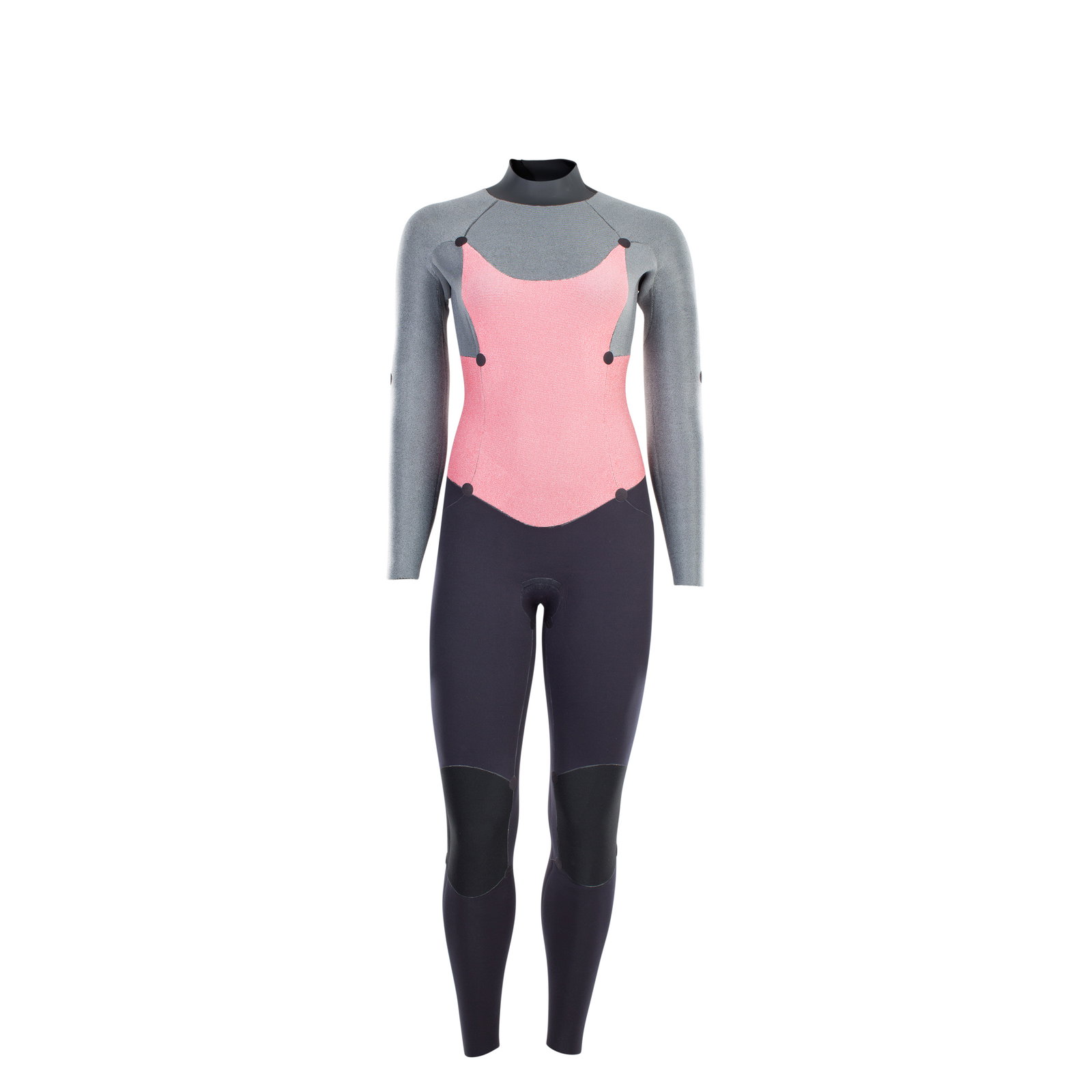 ION Element 4/3mm back-zip women's fullsuit in dark charcoal, grey and blush pink