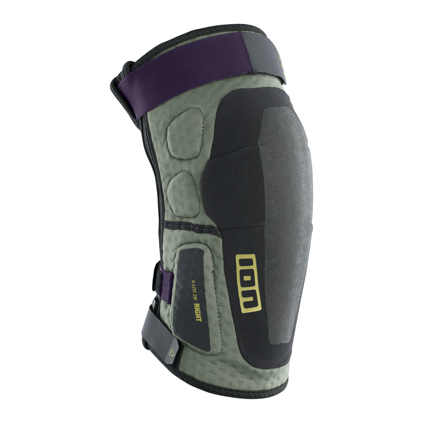 Genouillères unisexes ION K-Lite Zip en vert olive et noir avec fermeture éclair latérale