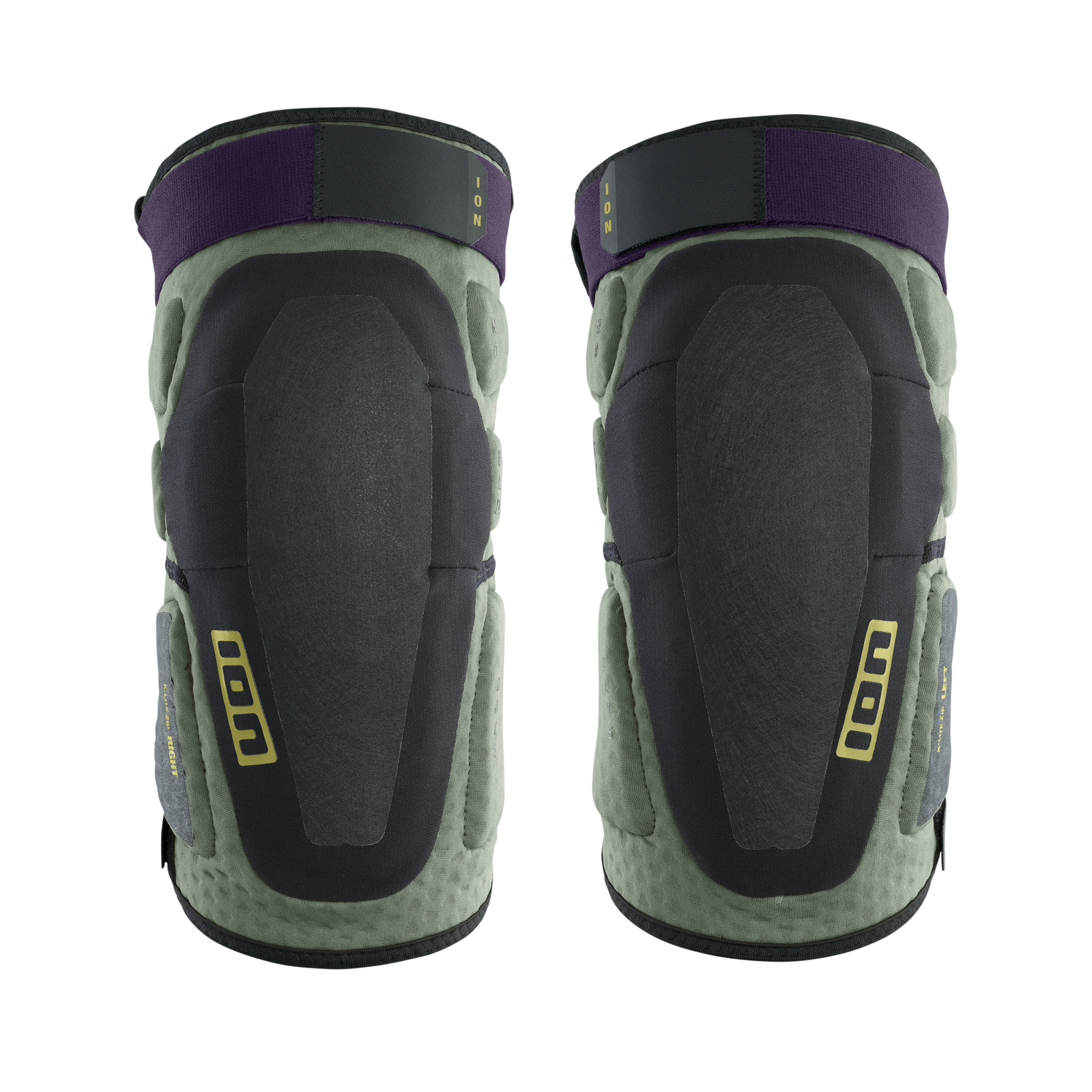 Genouillères unisexes ION K-Lite Zip en gris foncé, vert sauge et violet avec fermeture latérale