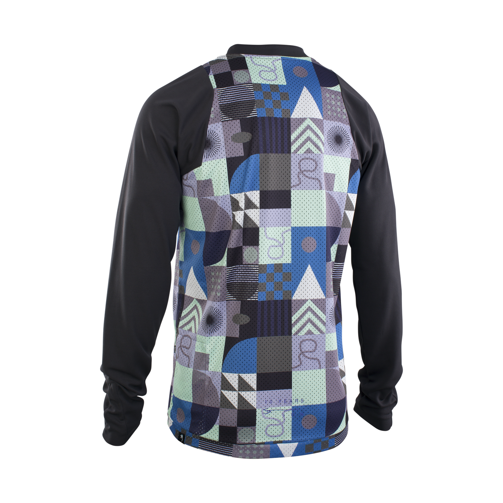 Maillot vélo manches longues ION Bike Scrub 10 Years homme en noir avec motif géométrique anniversaire