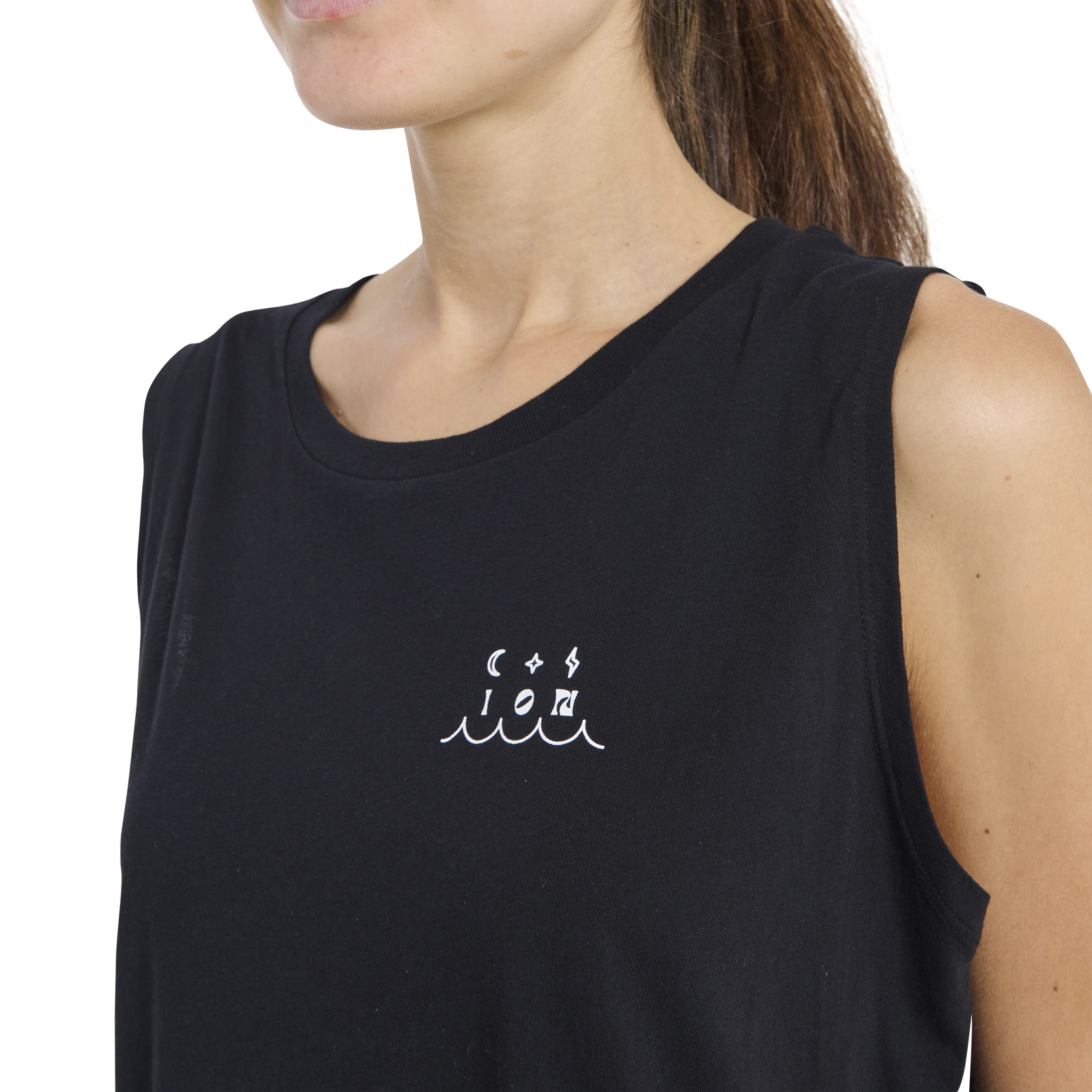 Débardeur ION No Bad Days 2.0 femme en noir avec imprimé graphique blanc sur la poitrine