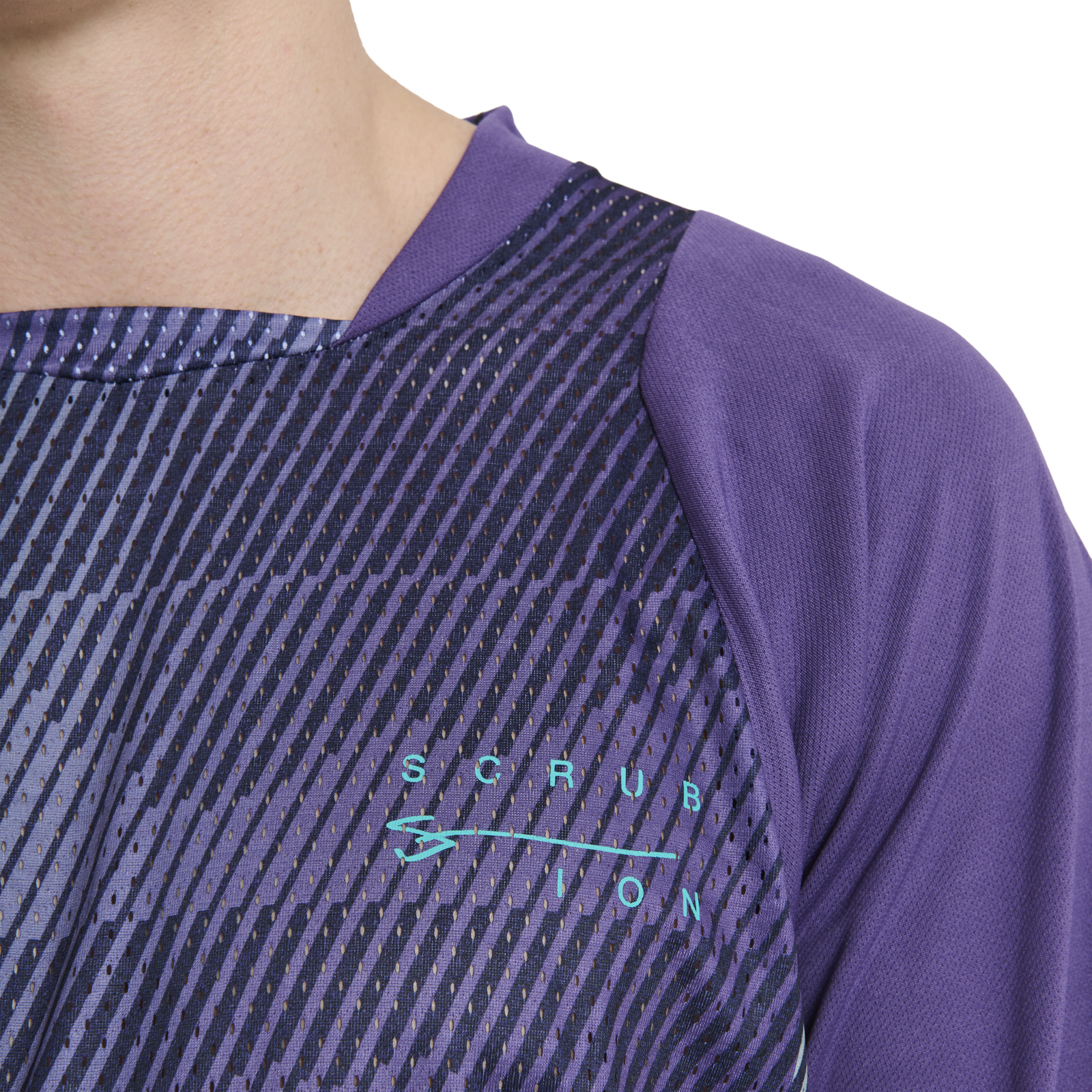 ION Scrub long-sleeve men's cycling jersey in deep purple with geometric mesh print for mountain biking