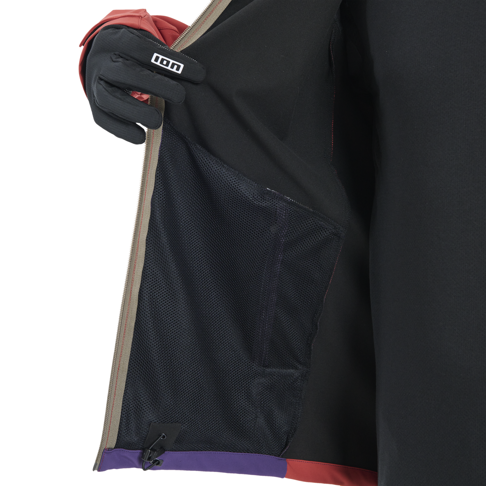 Casaco ciclismo ION Shelter 2L Softshell homem detalhe interior bolso em cinzento escuro e bordô