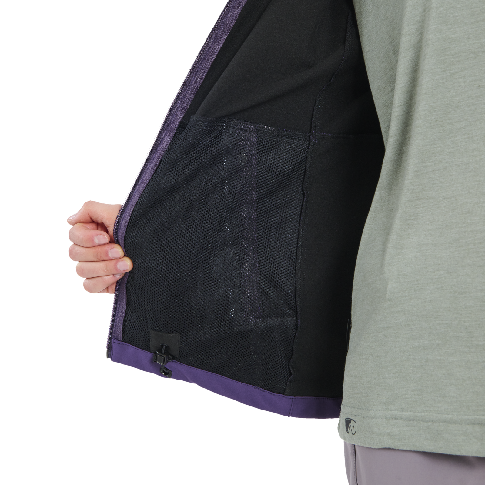 ION Bike Shelter 2L softshell cycling jacket women in dark purple – interior detail with mesh pocket for mountain biking